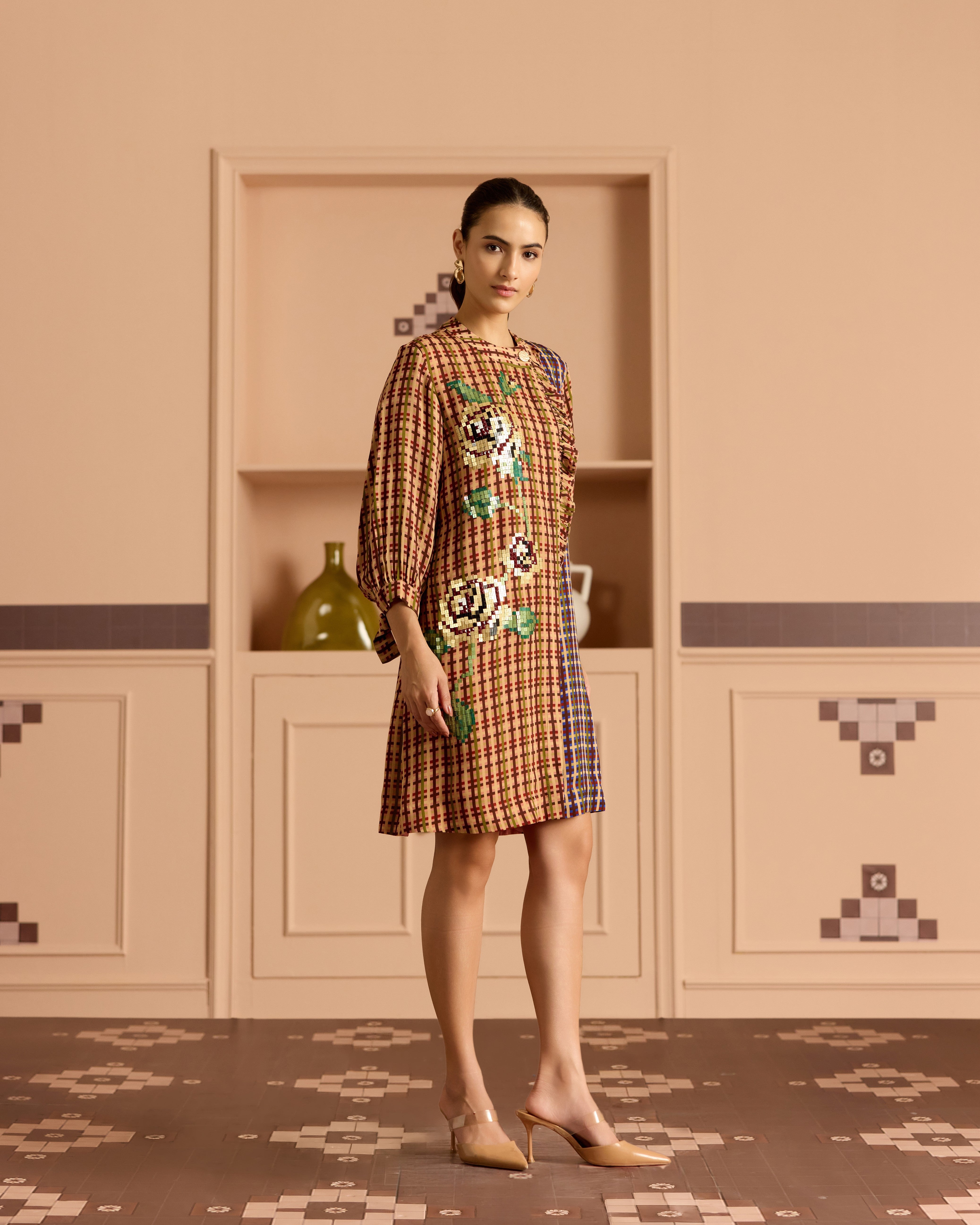 BURGANDY FRILL SHIRT DRESS