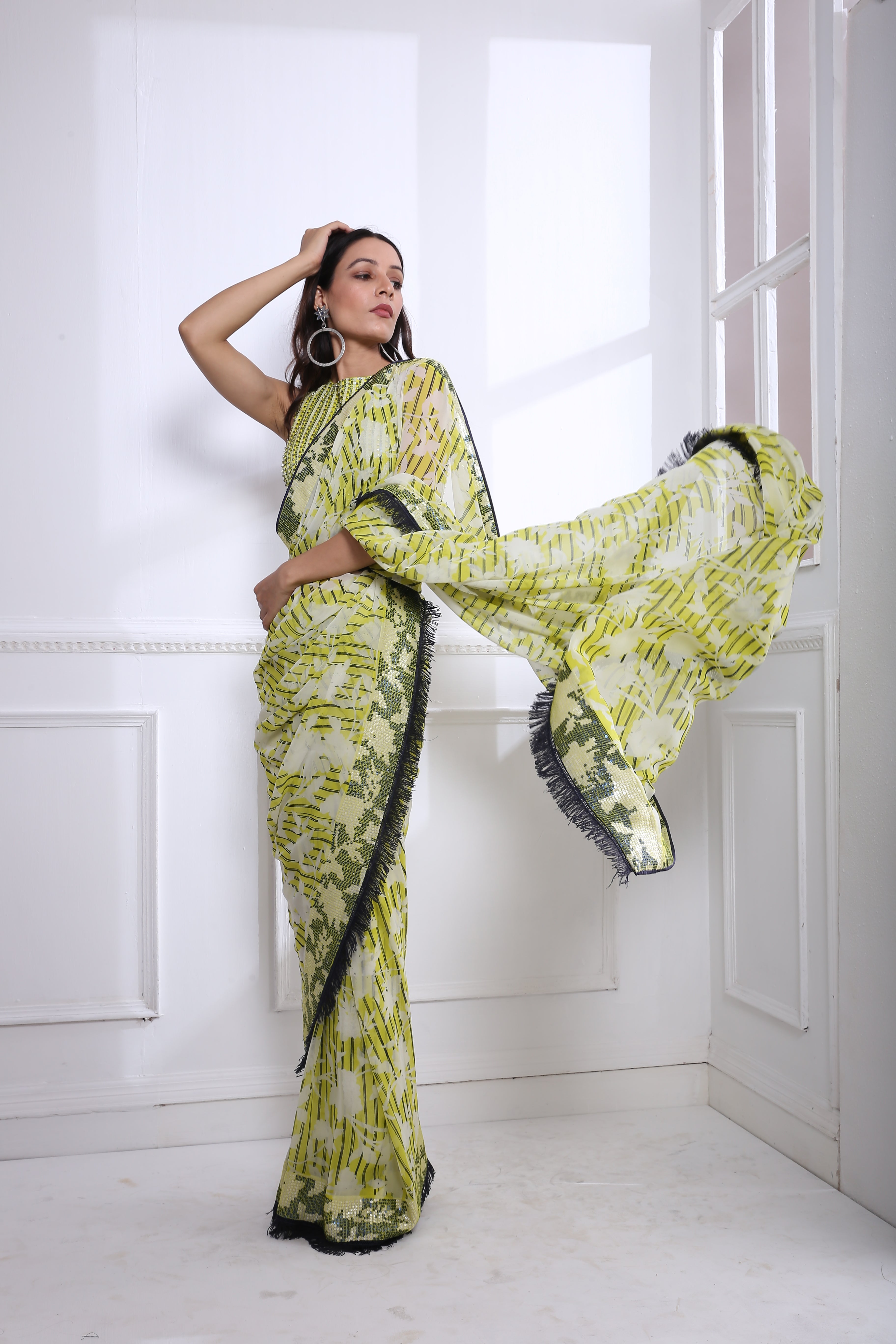 FRINGED SHEETING SARI