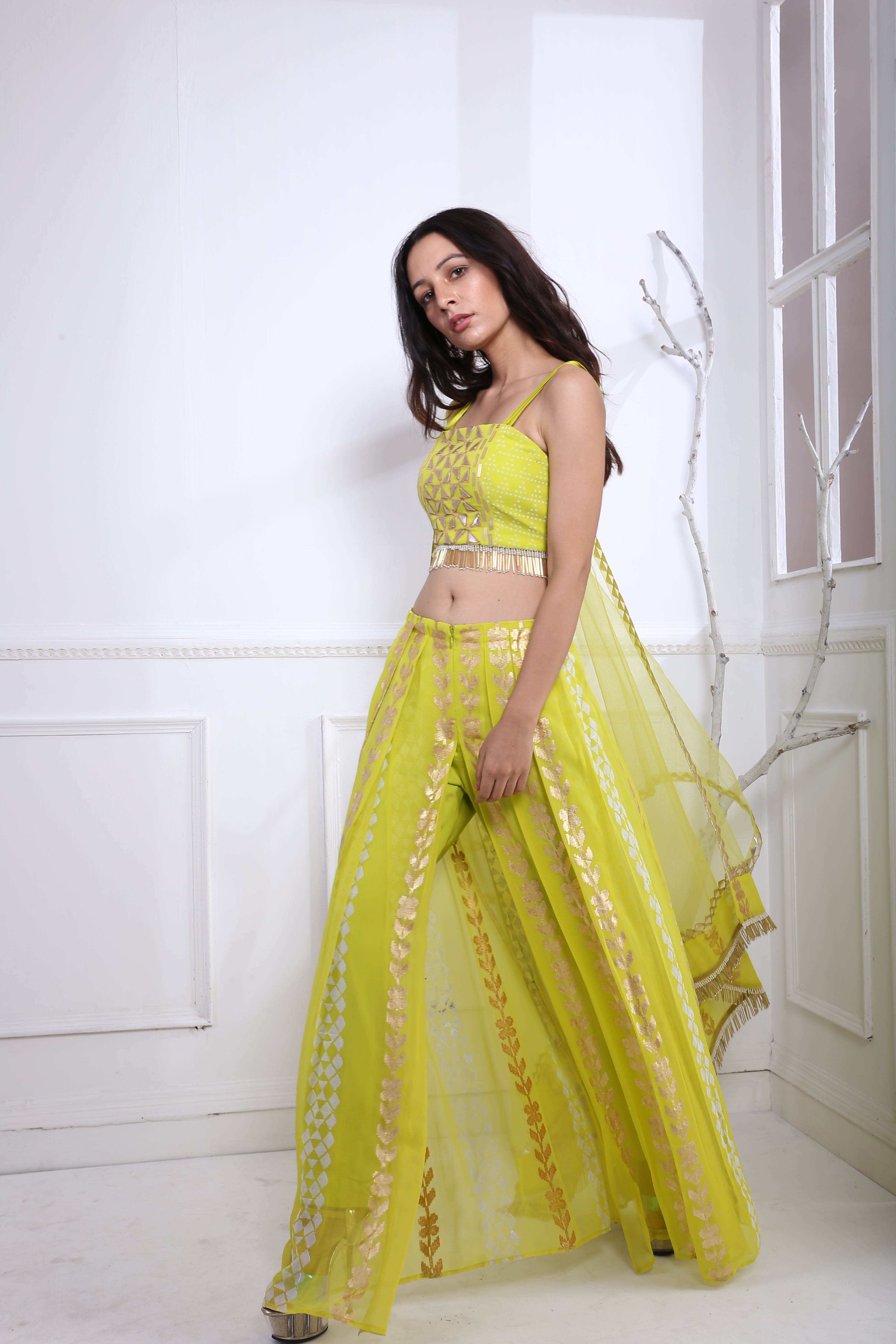 LIME FLOWER TROUSER DRAPE CO-ORD