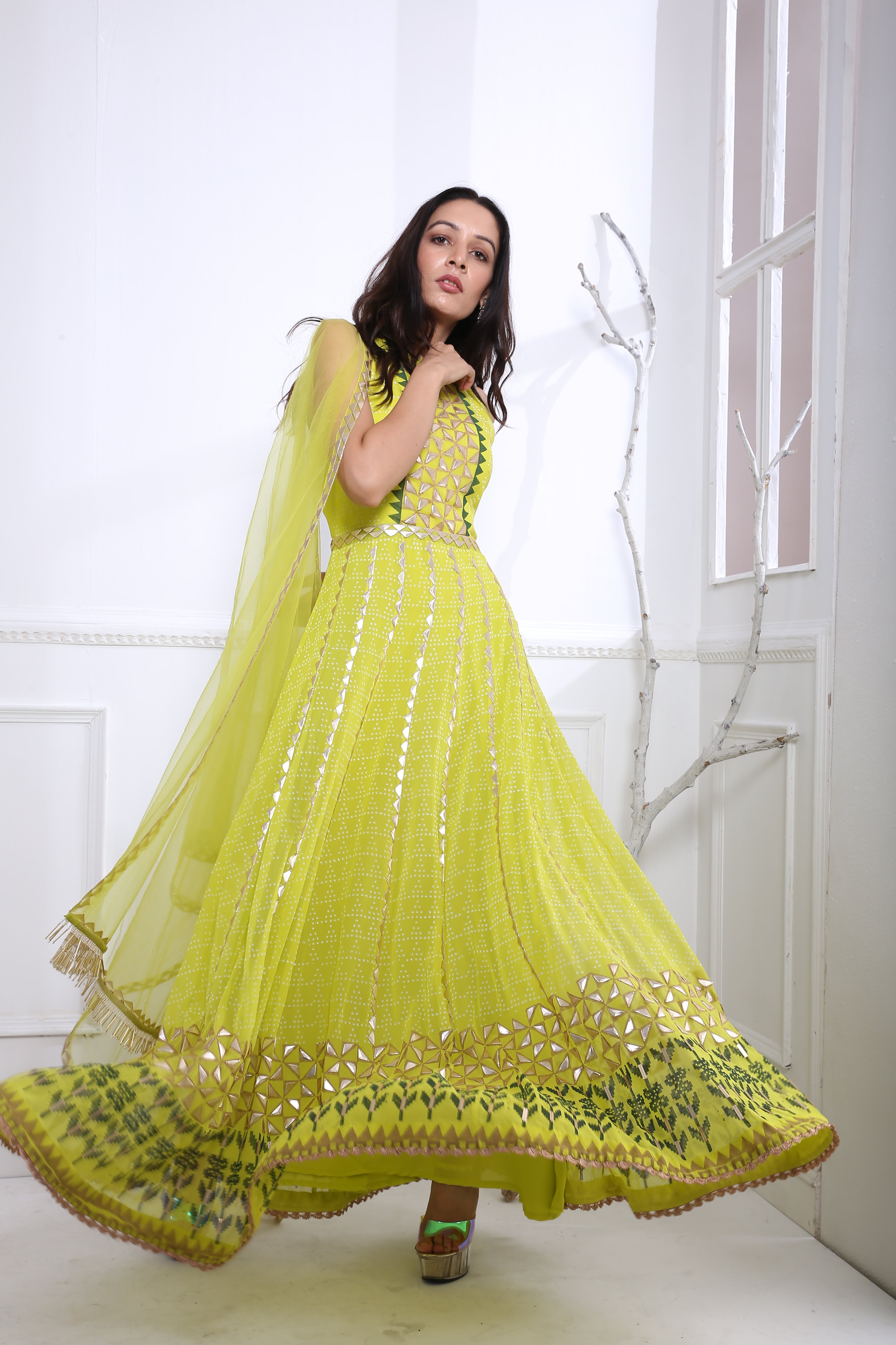 LIME FLOWER ANARKALI