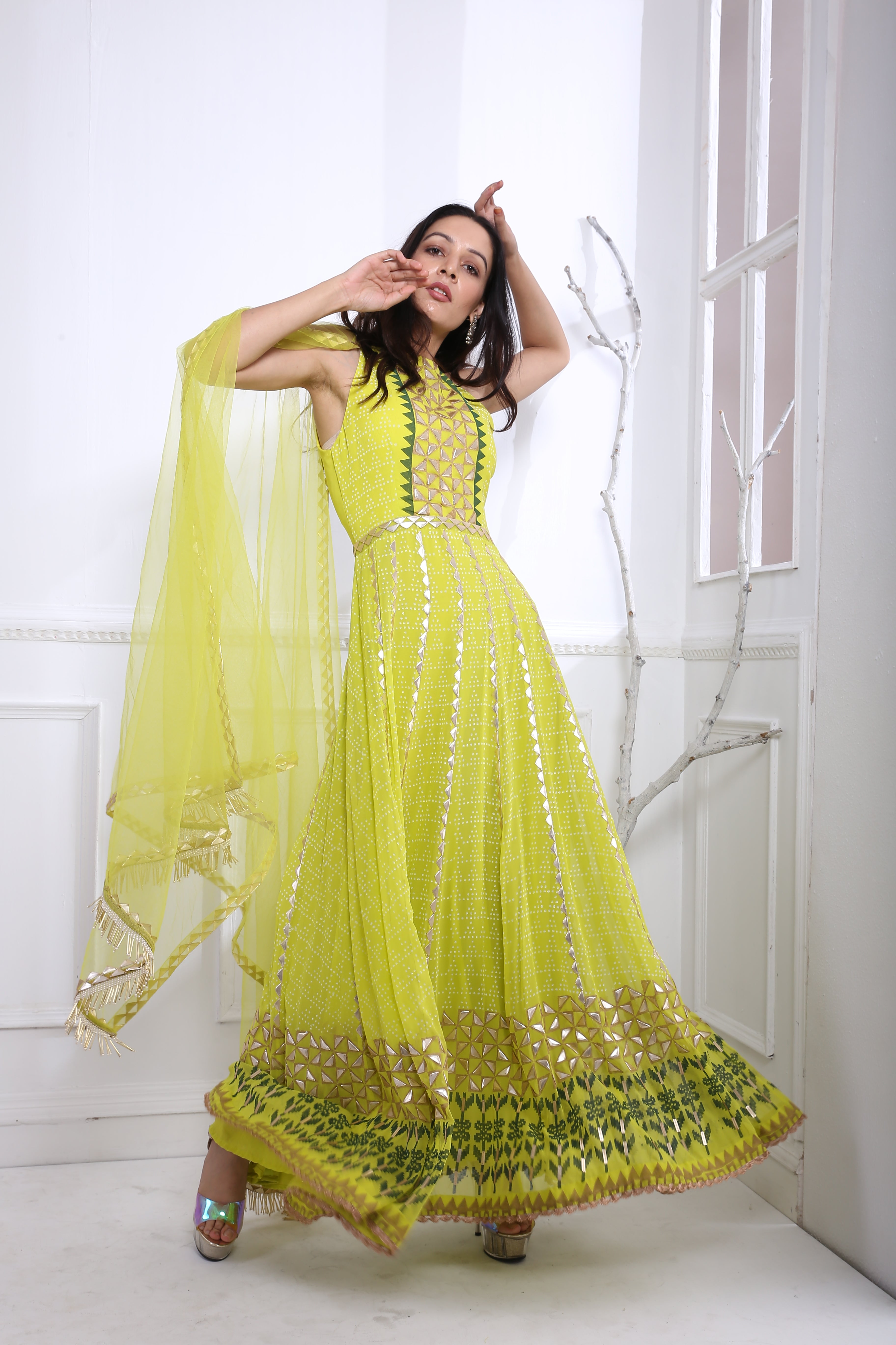 LIME FLOWER ANARKALI