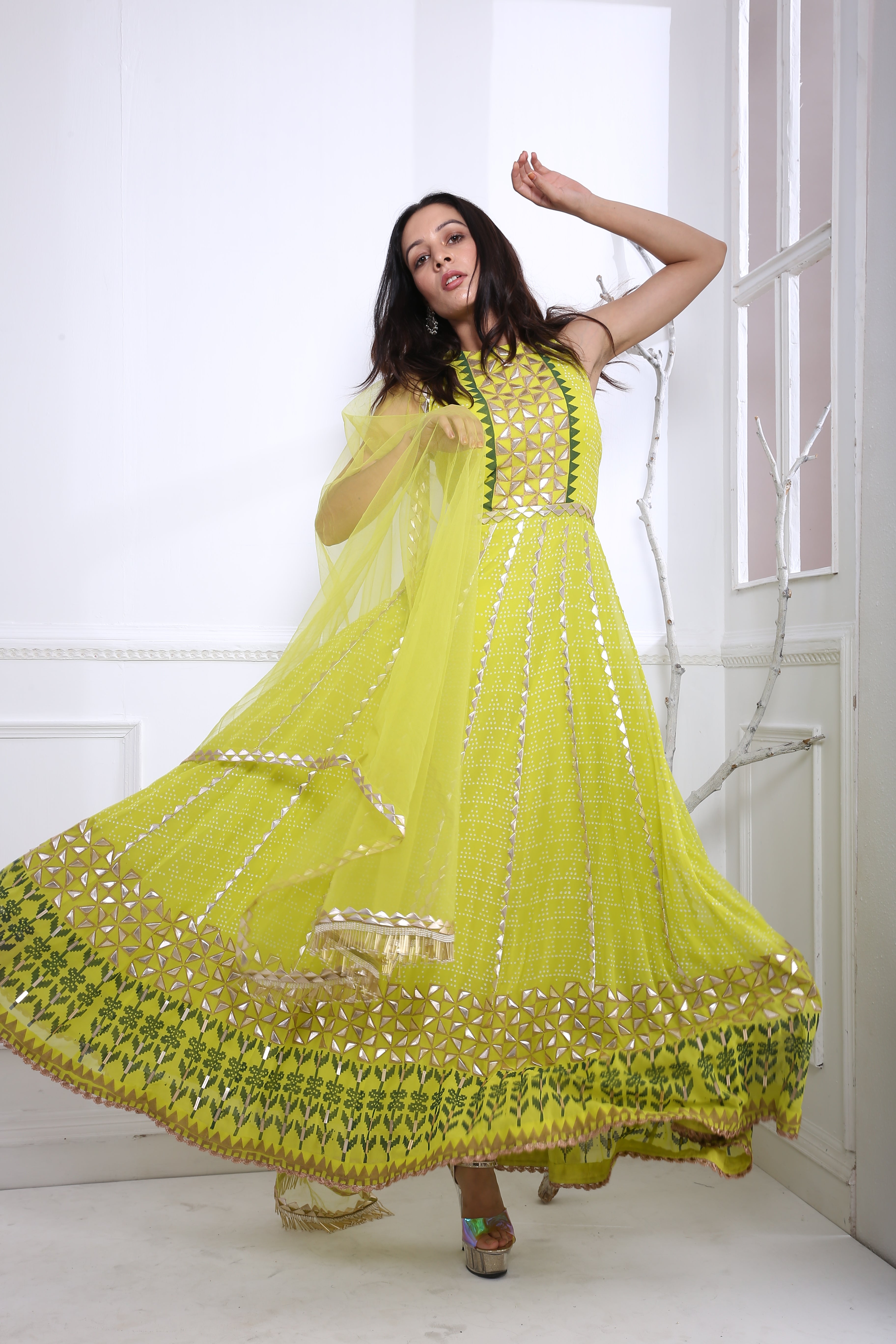 LIME FLOWER ANARKALI