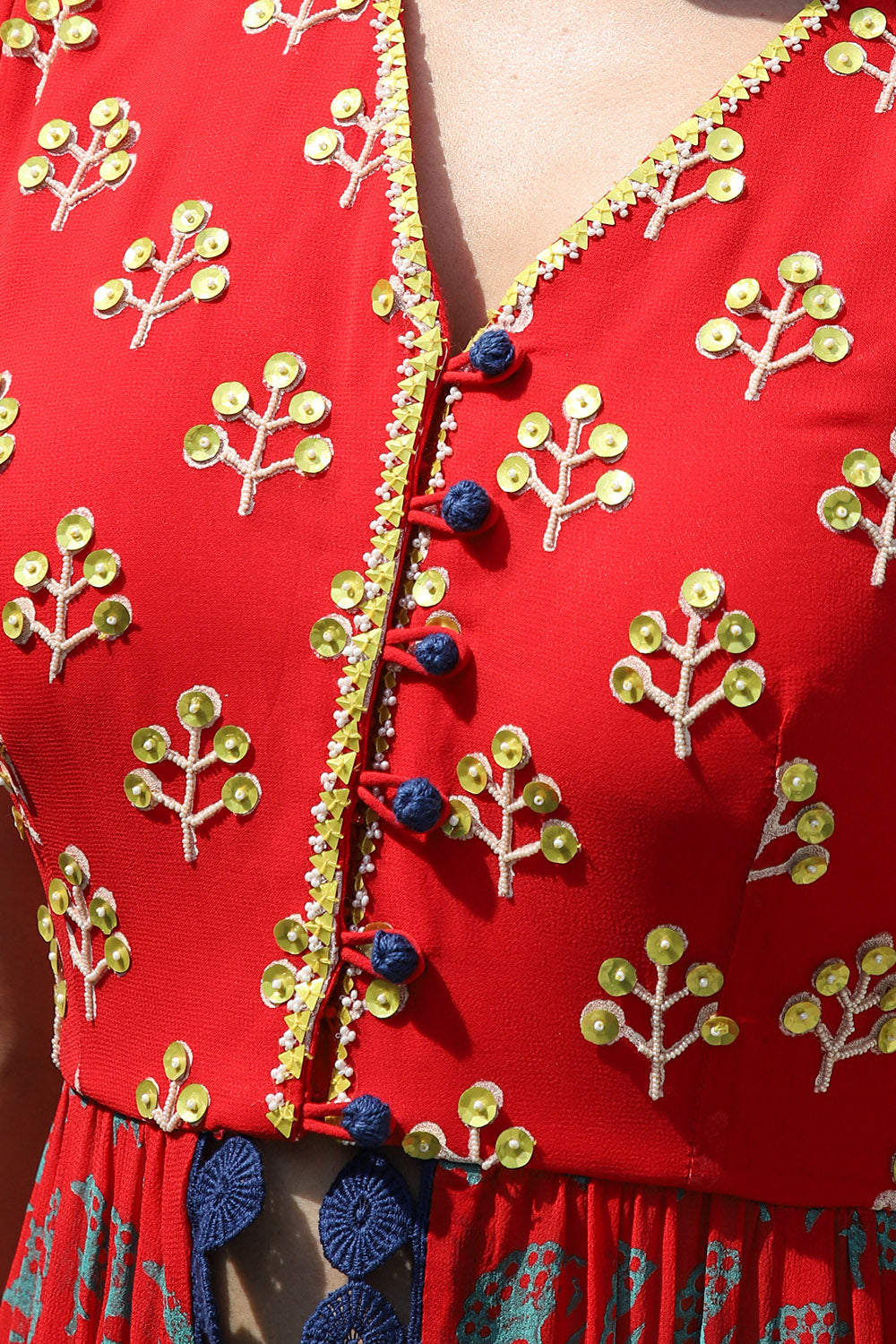 RED STAR MOTIF FRONT OPEN ANARKALI SET