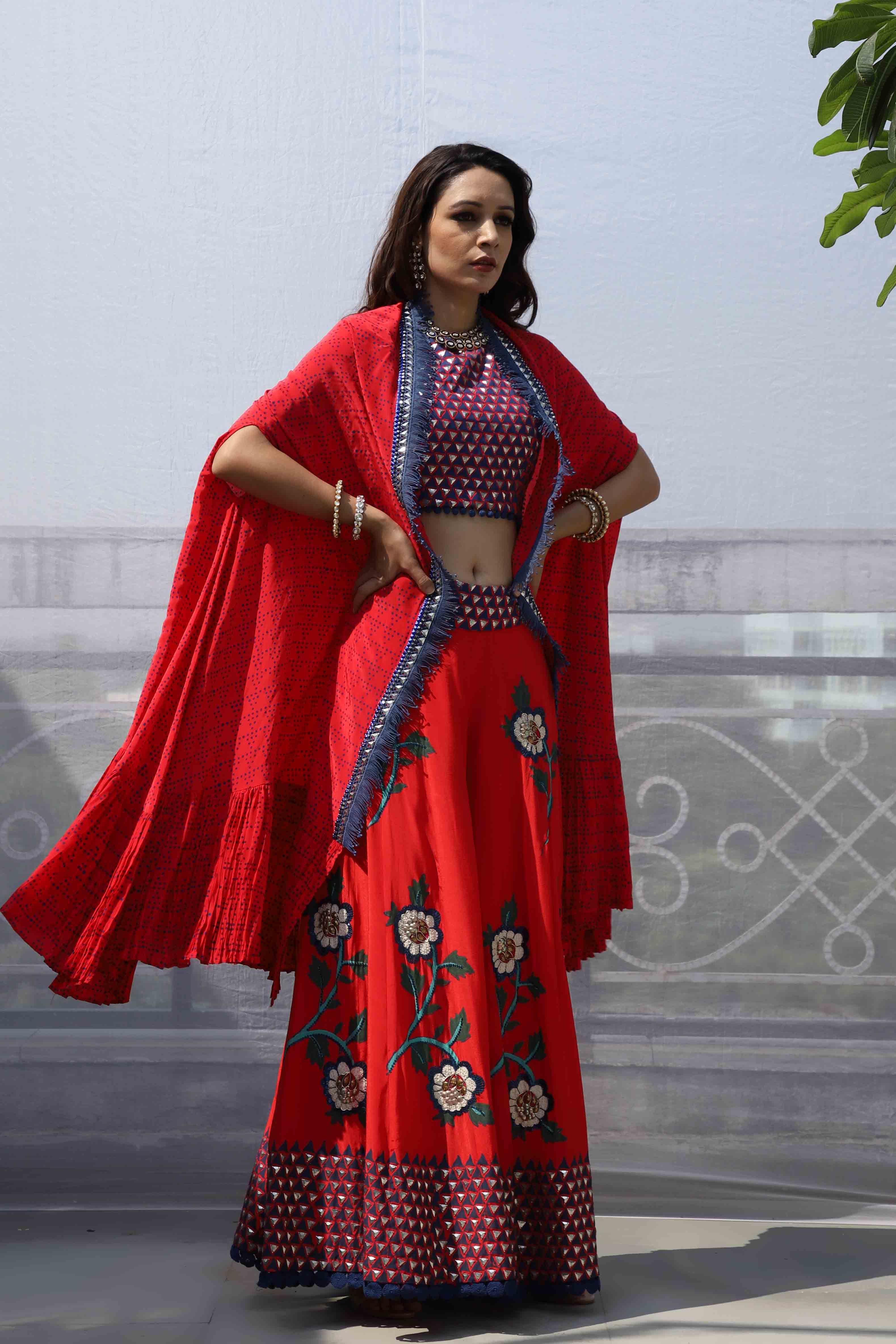 RED BIG FLOWER BOOTA GARARA SET