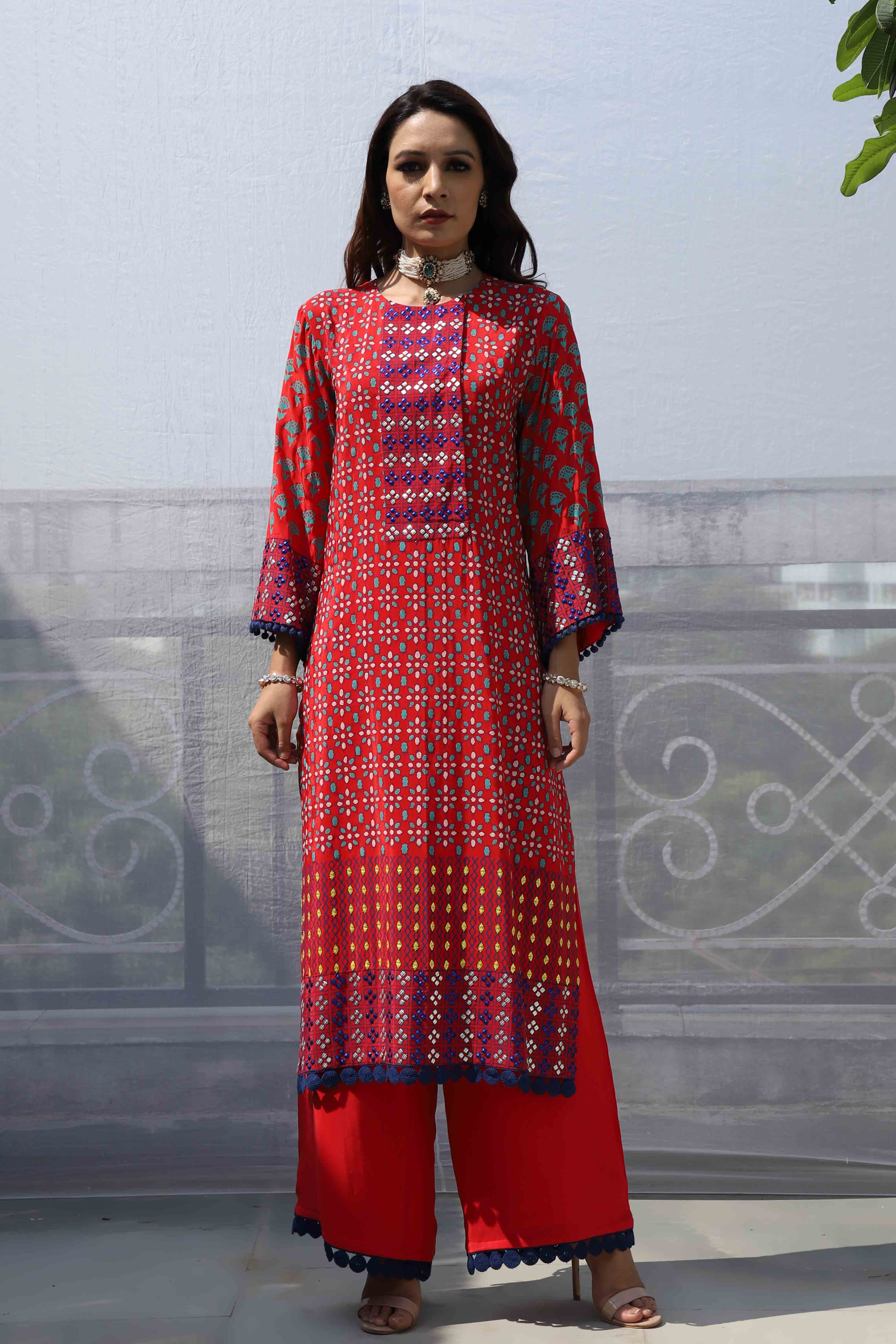 RED STRAIGHT KURTA