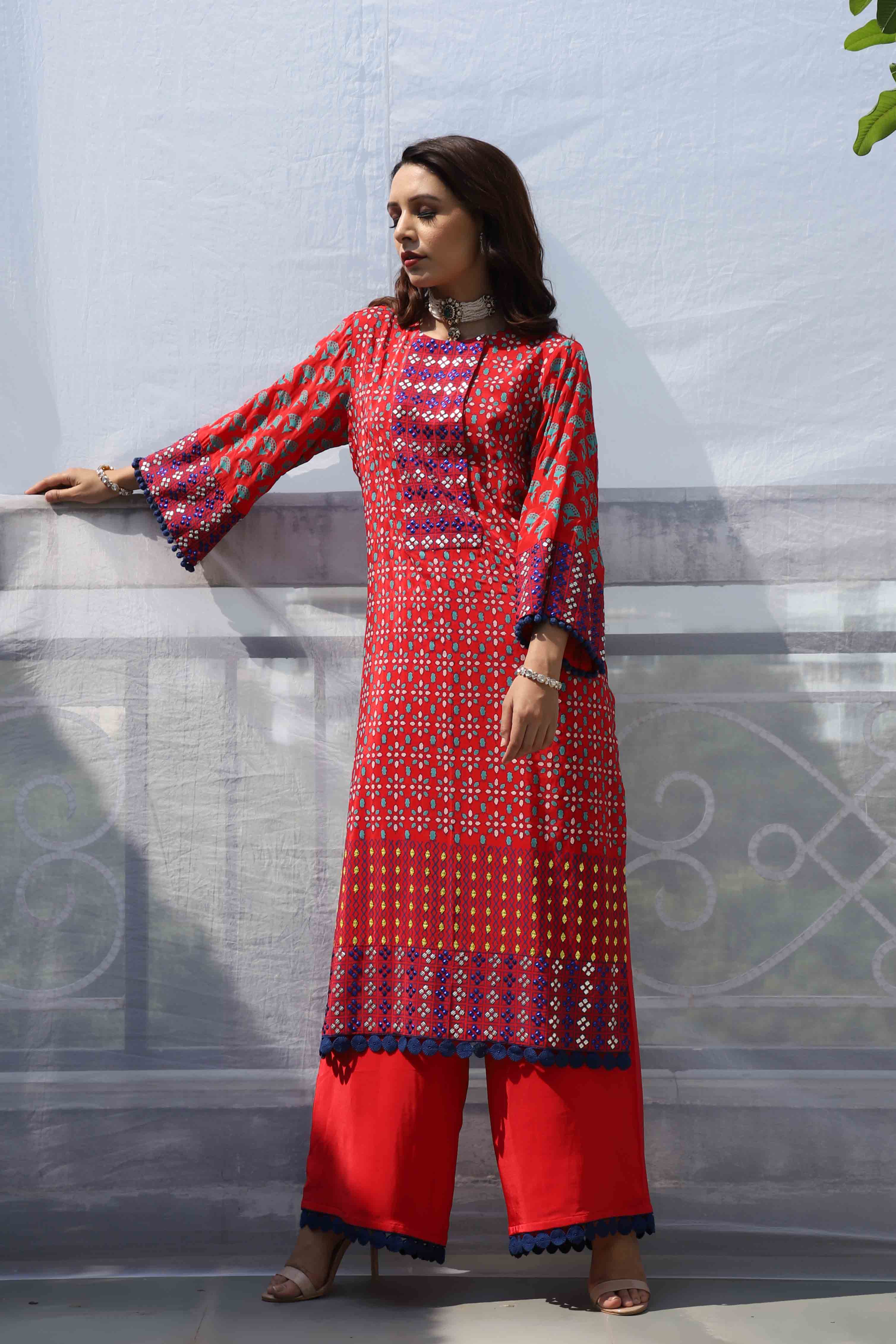 RED STRAIGHT KURTA