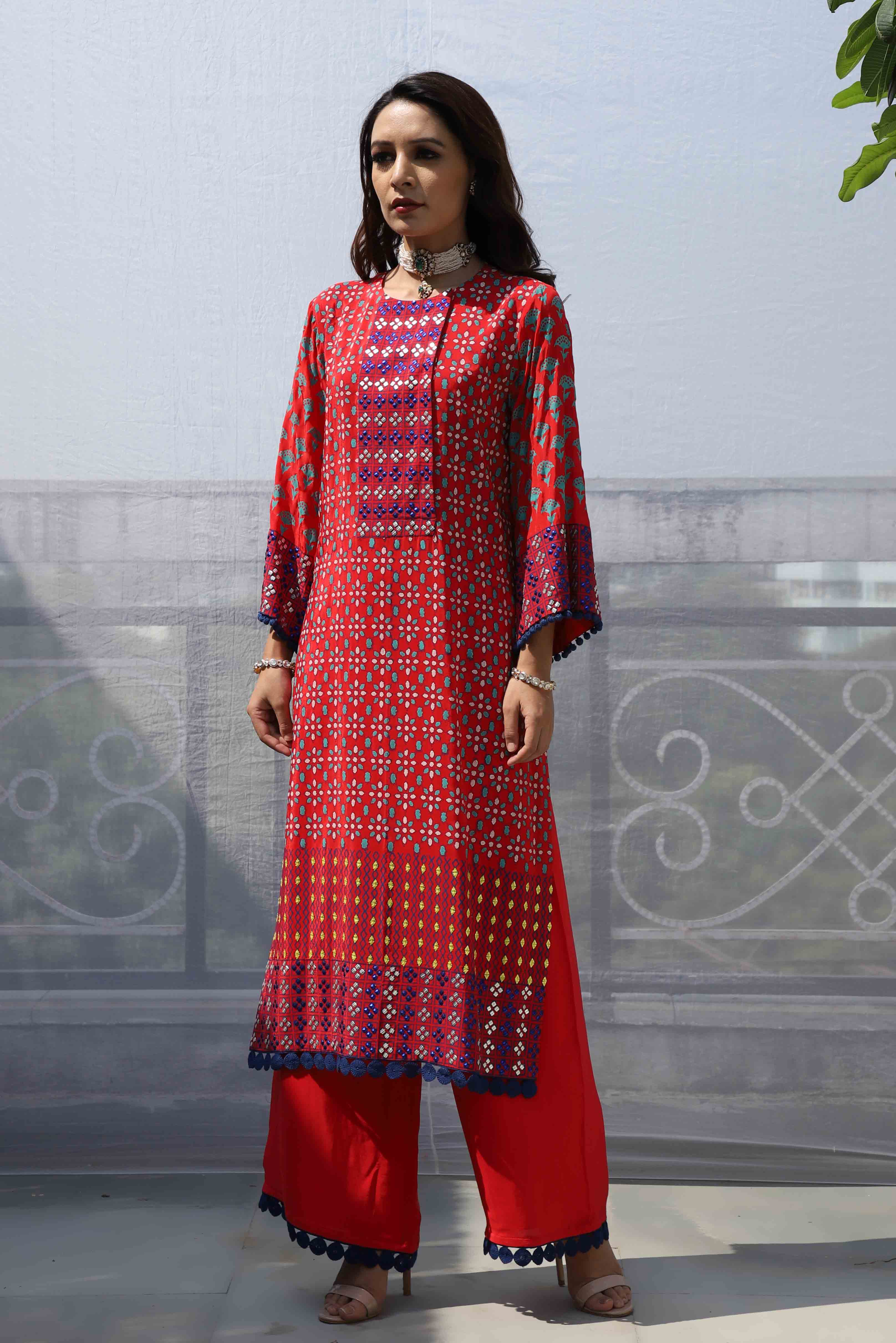 RED STRAIGHT KURTA