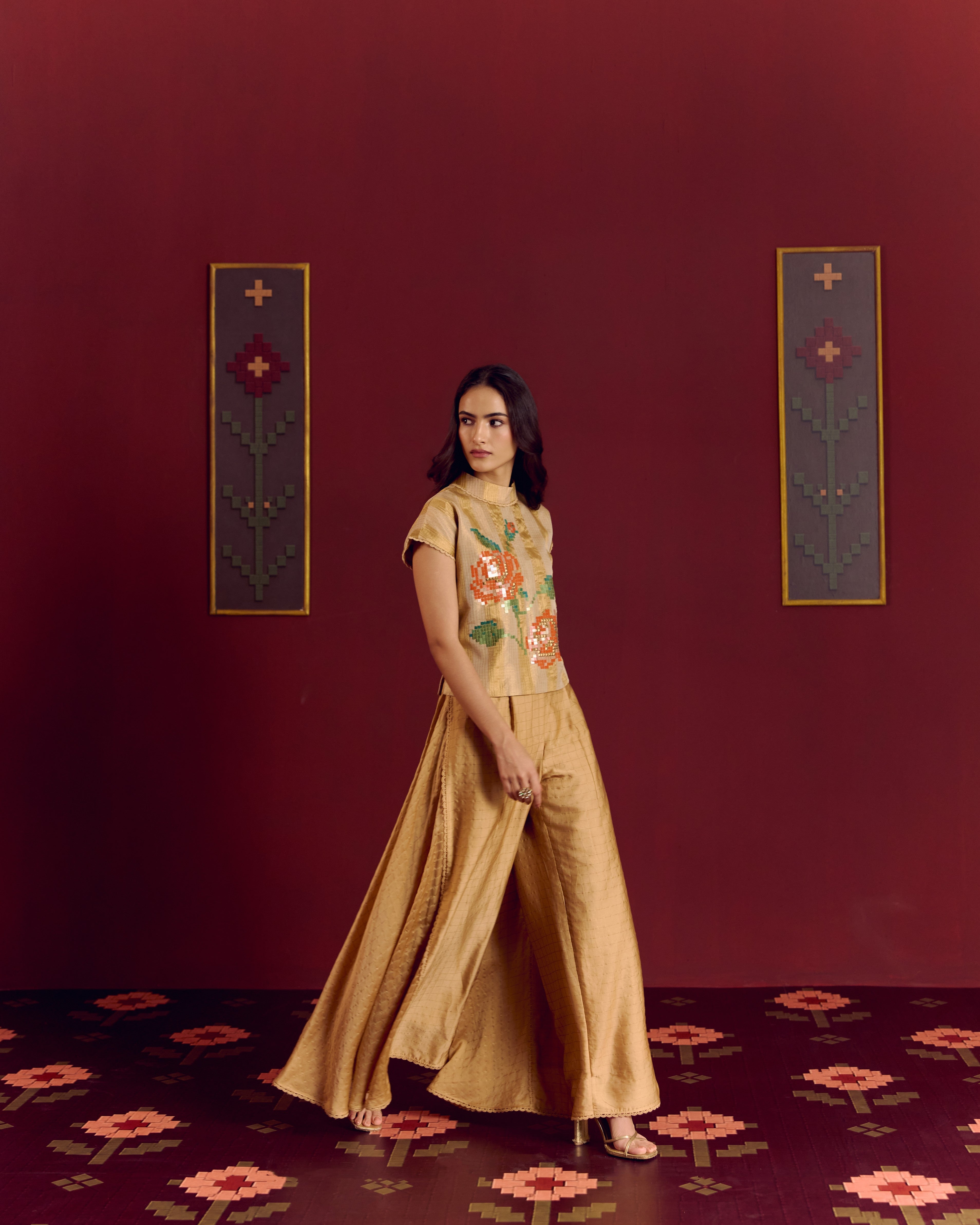 GOLD CROP BLAZER + SHARARA