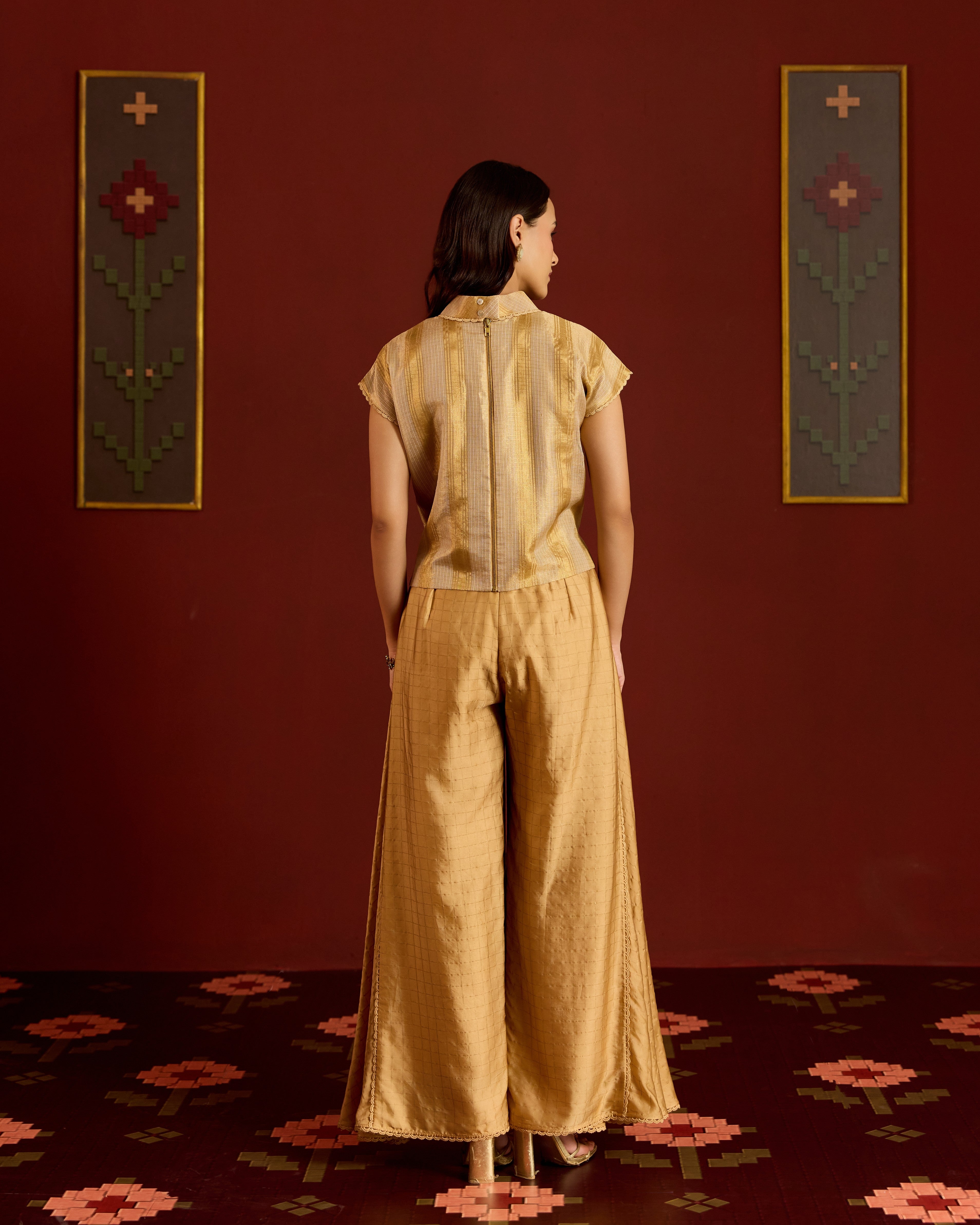 GOLD ZARI KOTA CROP TOP +SHARARA