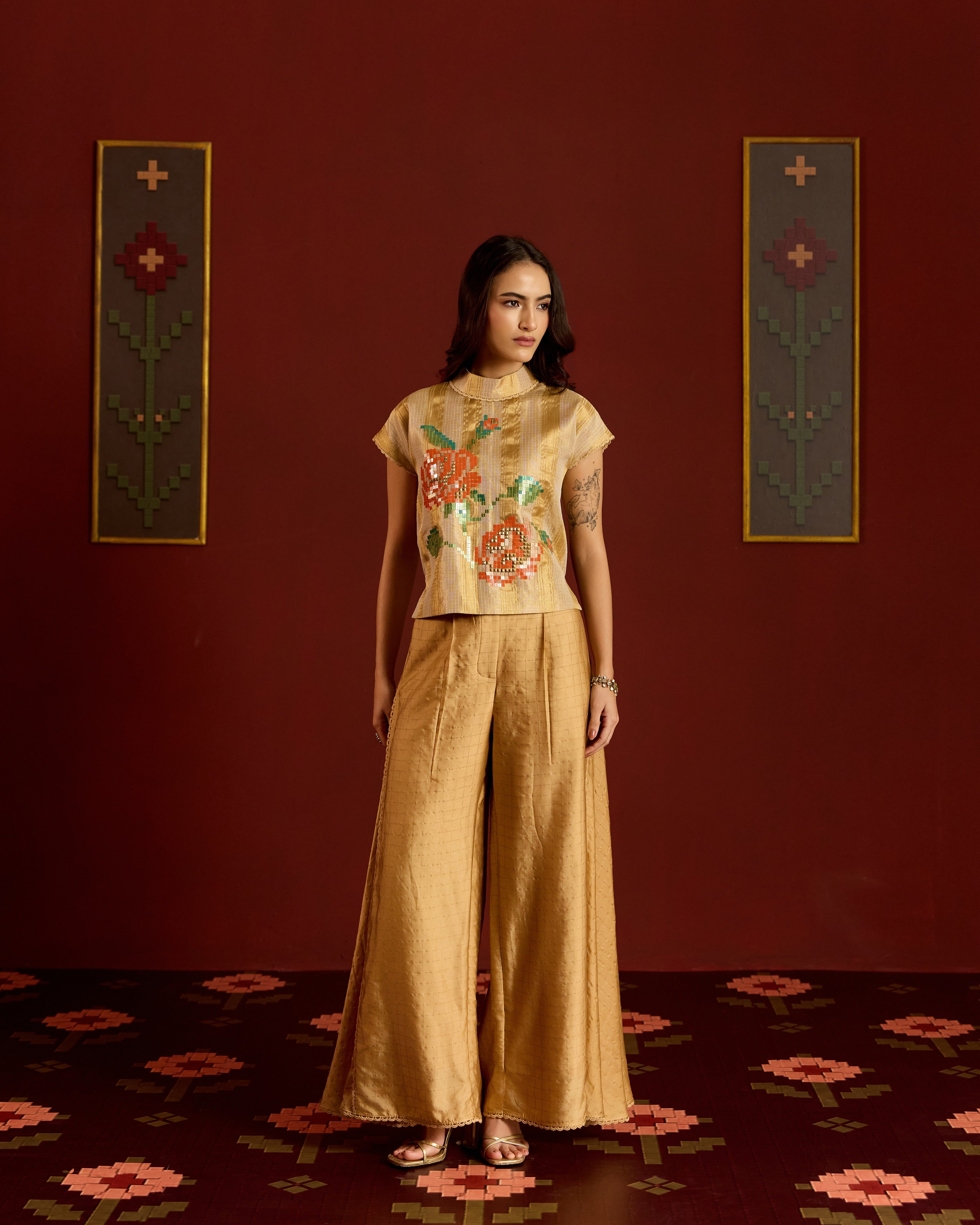 GOLD ZARI KOTA CROP TOP +SHARARA