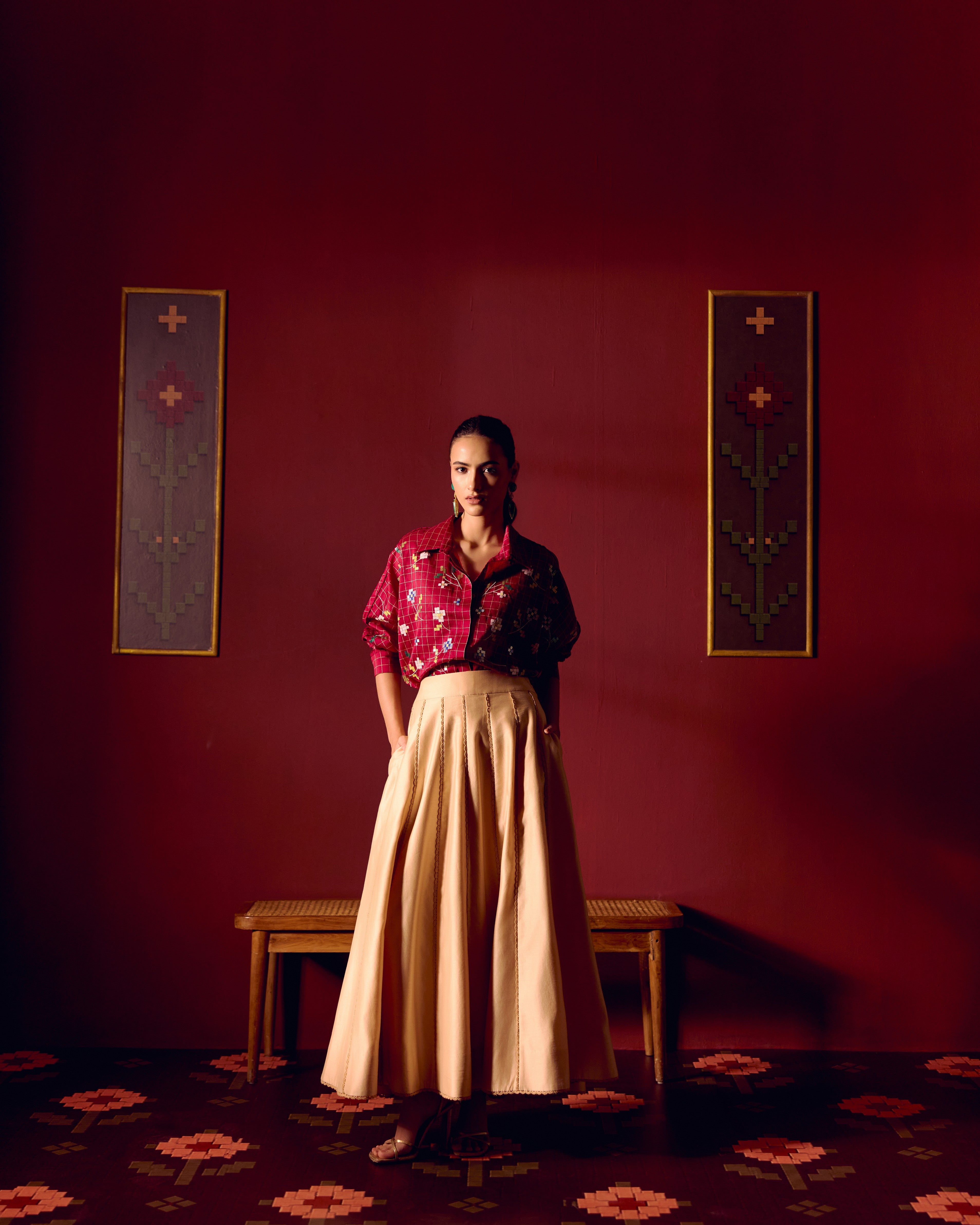 BIEGE PLAIN CHANDERI SKIRT
