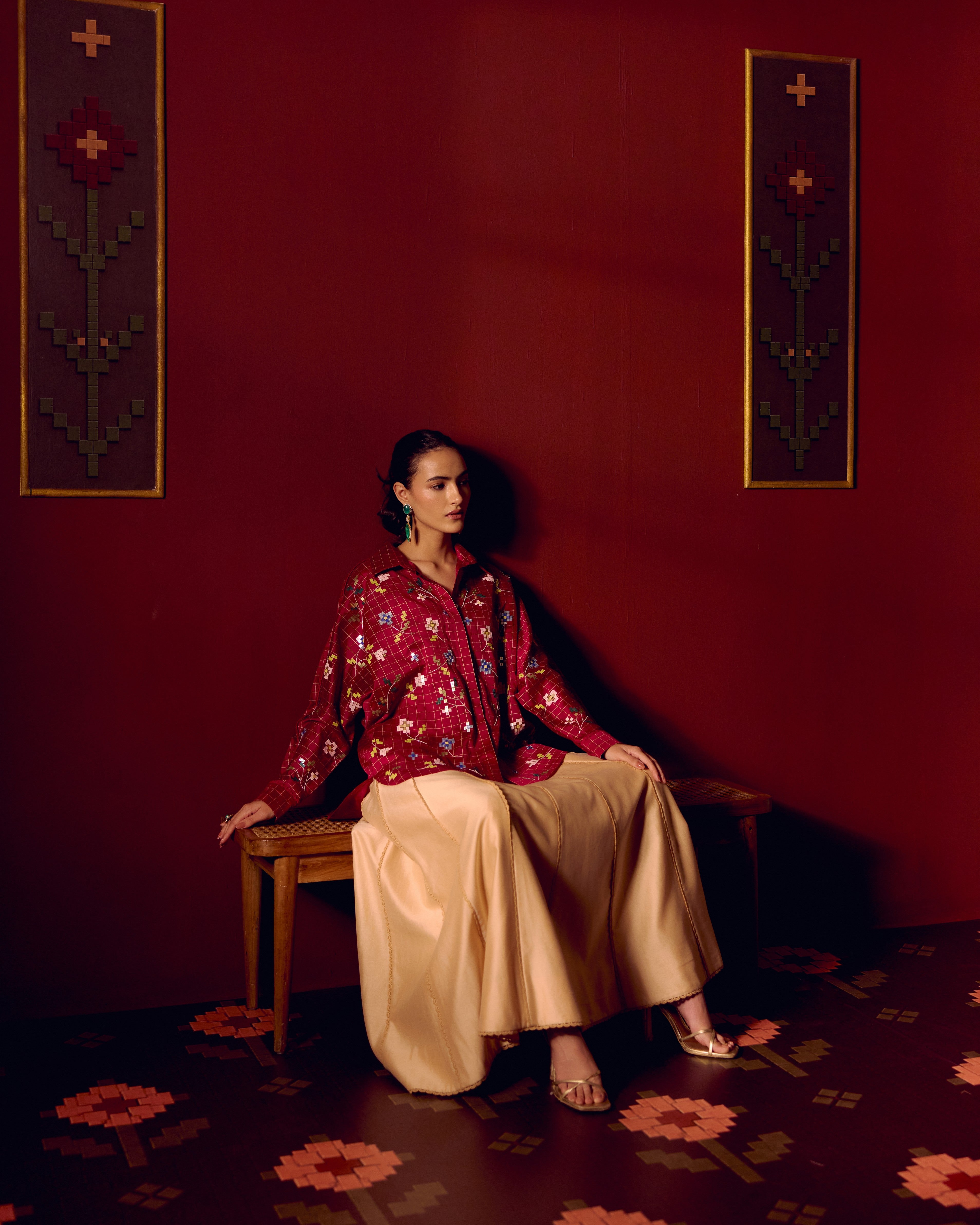 MAROON JAAL KIMONO