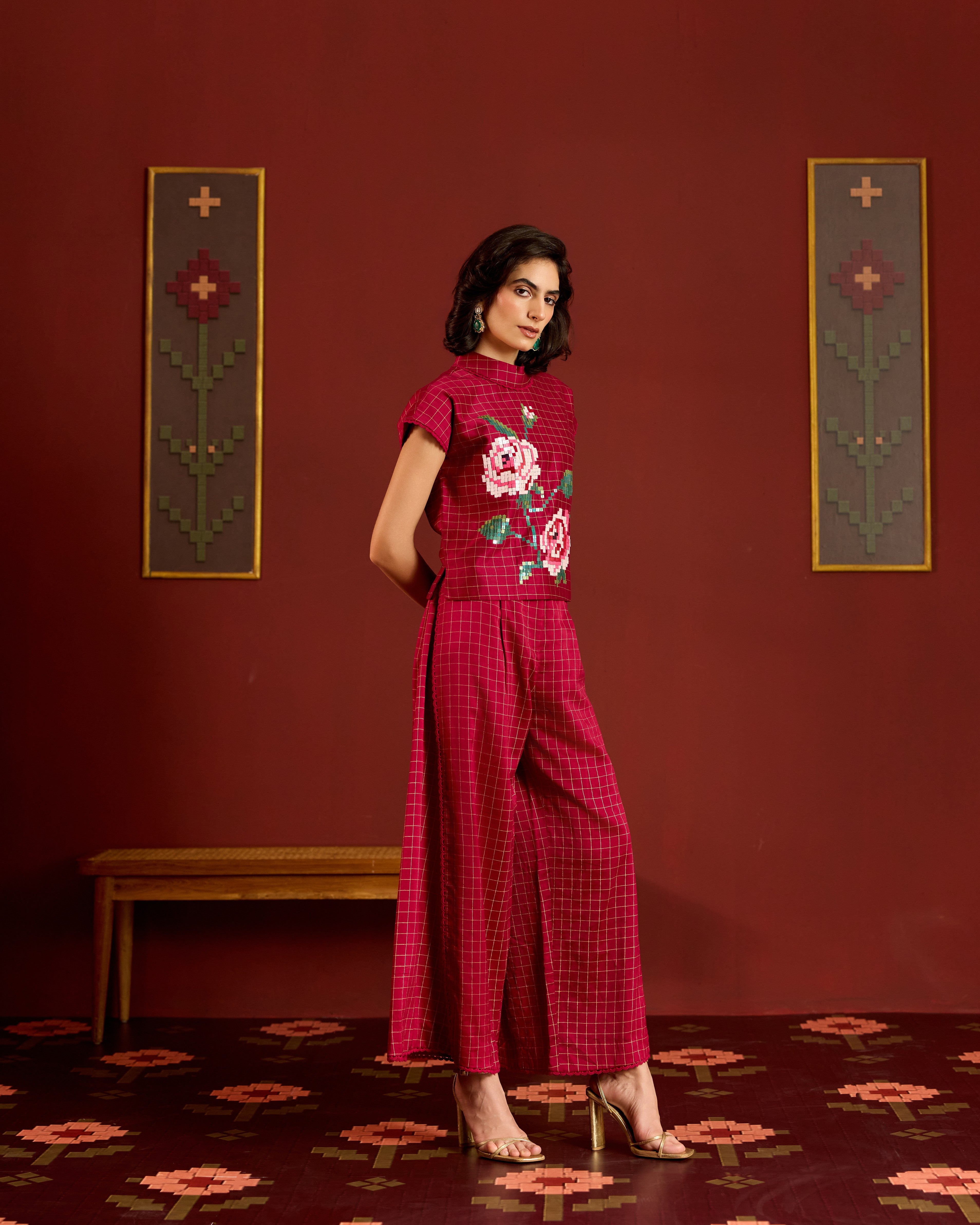 MAROON CROP TOP + SHARARA