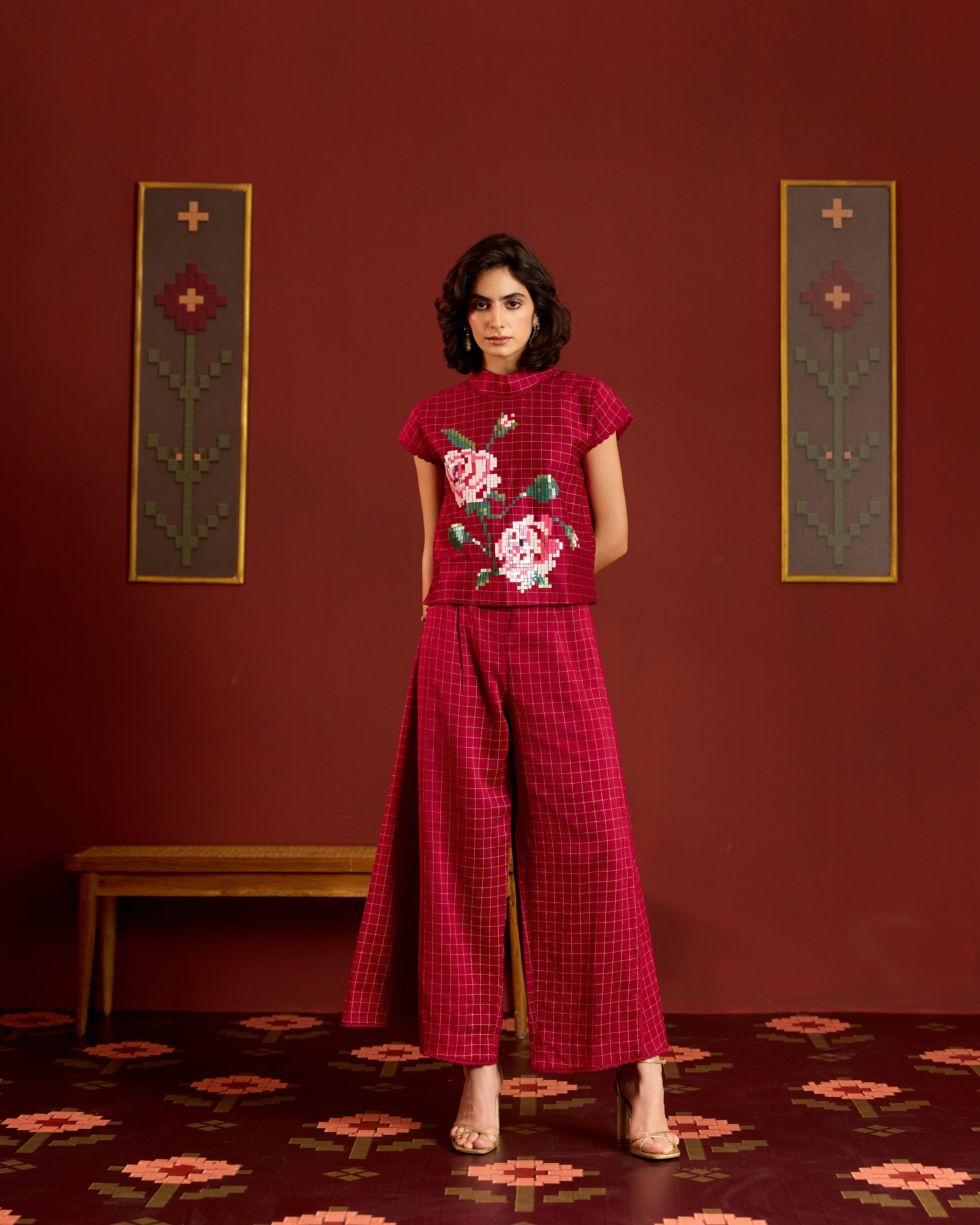 MAROON CROP TOP + SHARARA