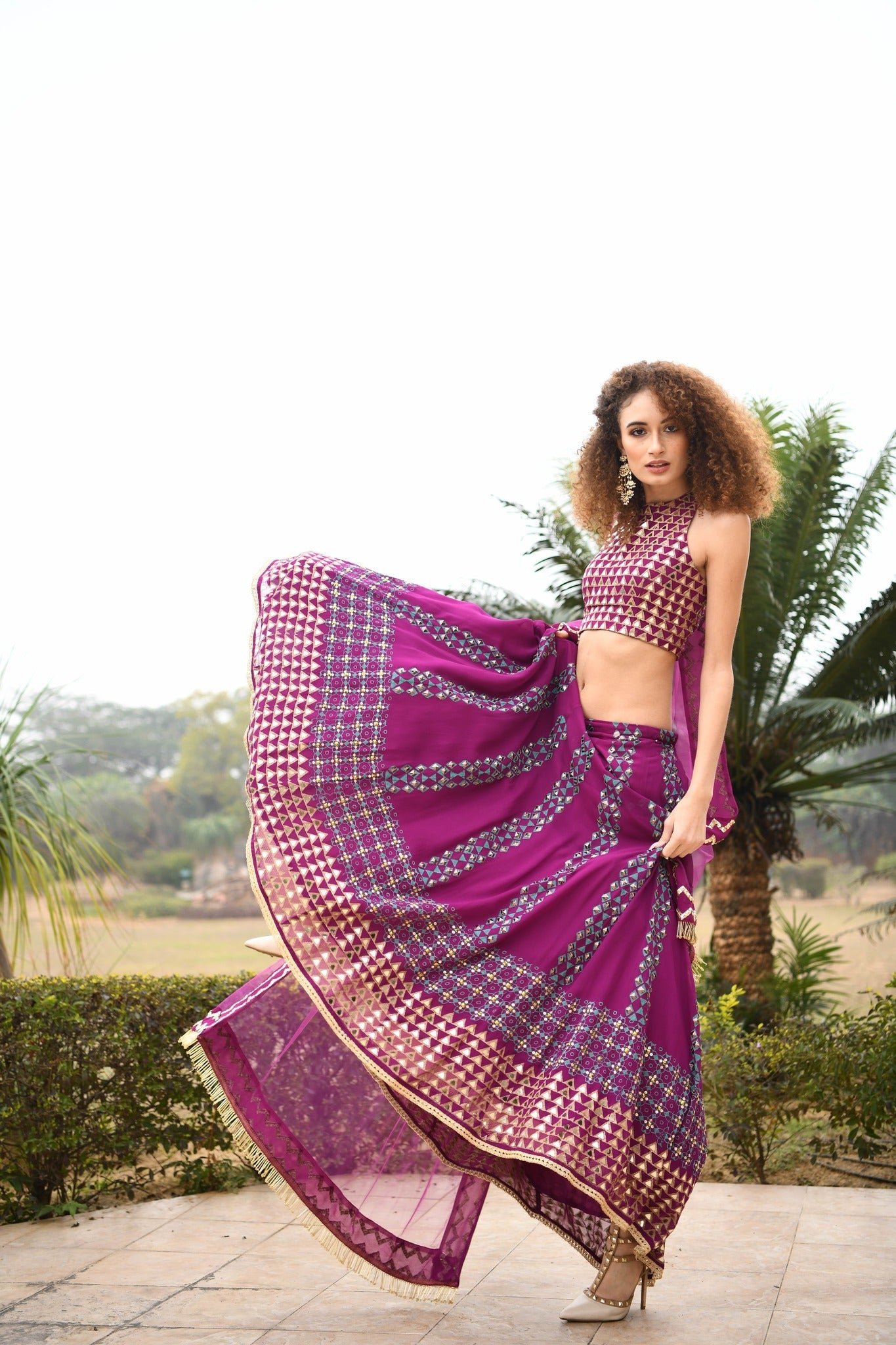 AUBERGINE TRIANGLE TESSELLATION LEHNGA