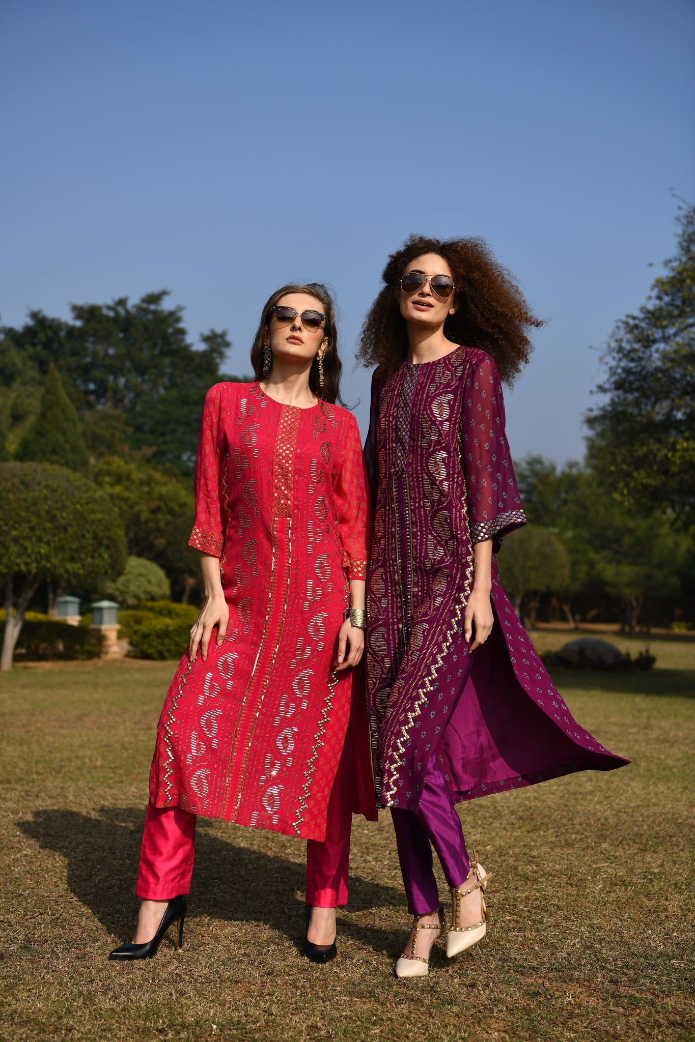 Ikat straight kurta aubergine