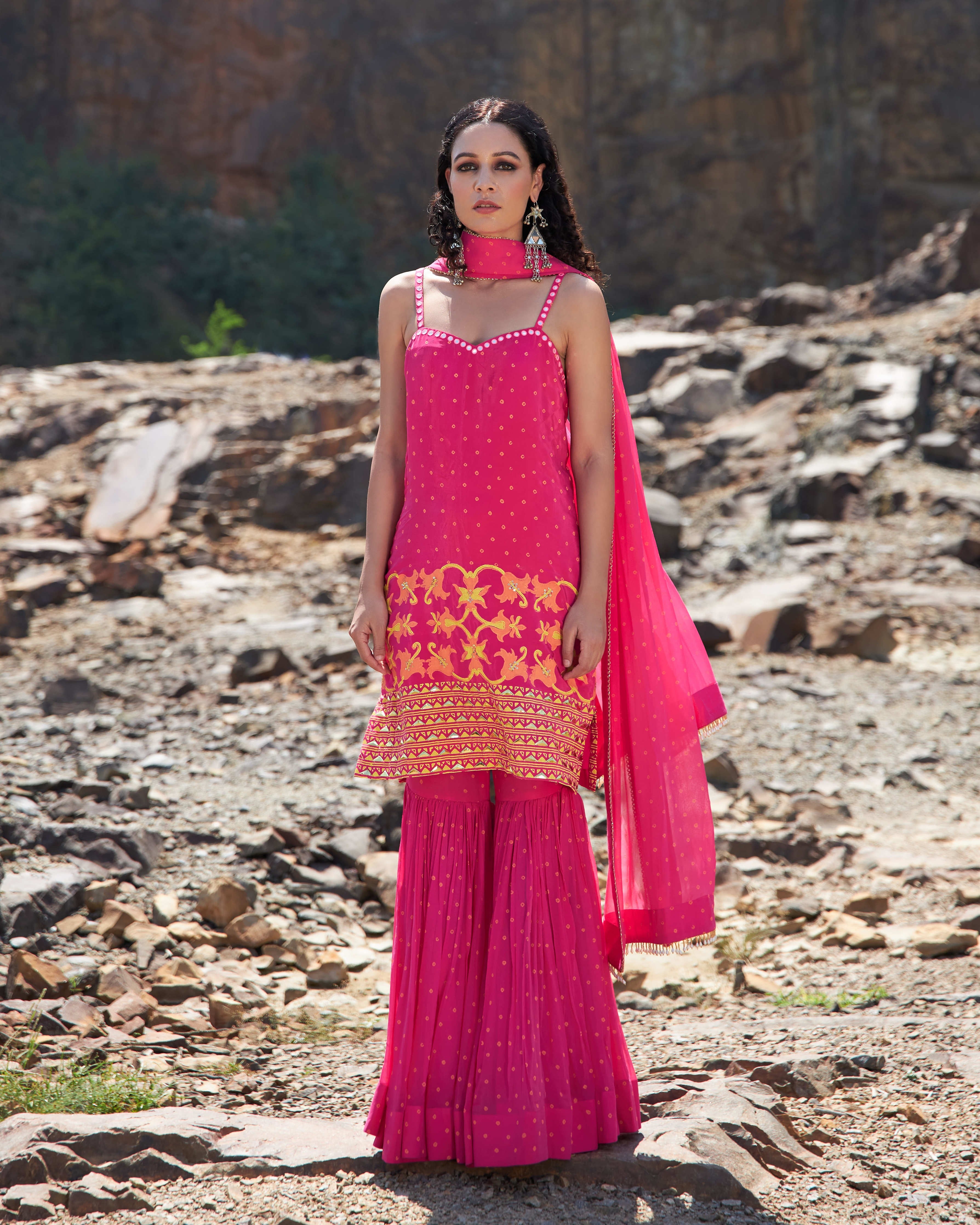 HOT PINK BANDHEJ SHARARA SET