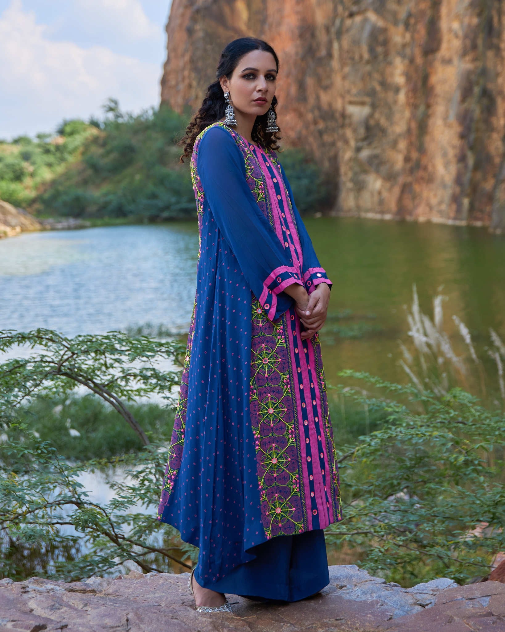 KUTCH BLUE A-Line KURTA SET