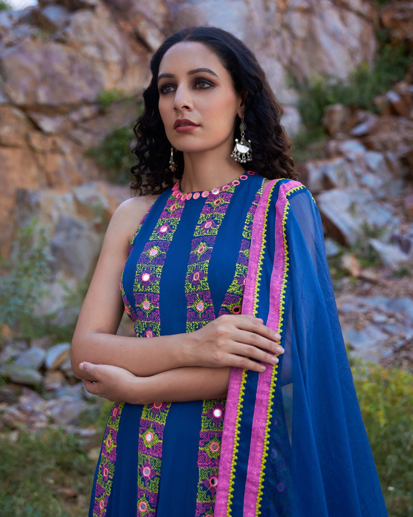 KUTCH BLUE LINEAR ANARKALI SET