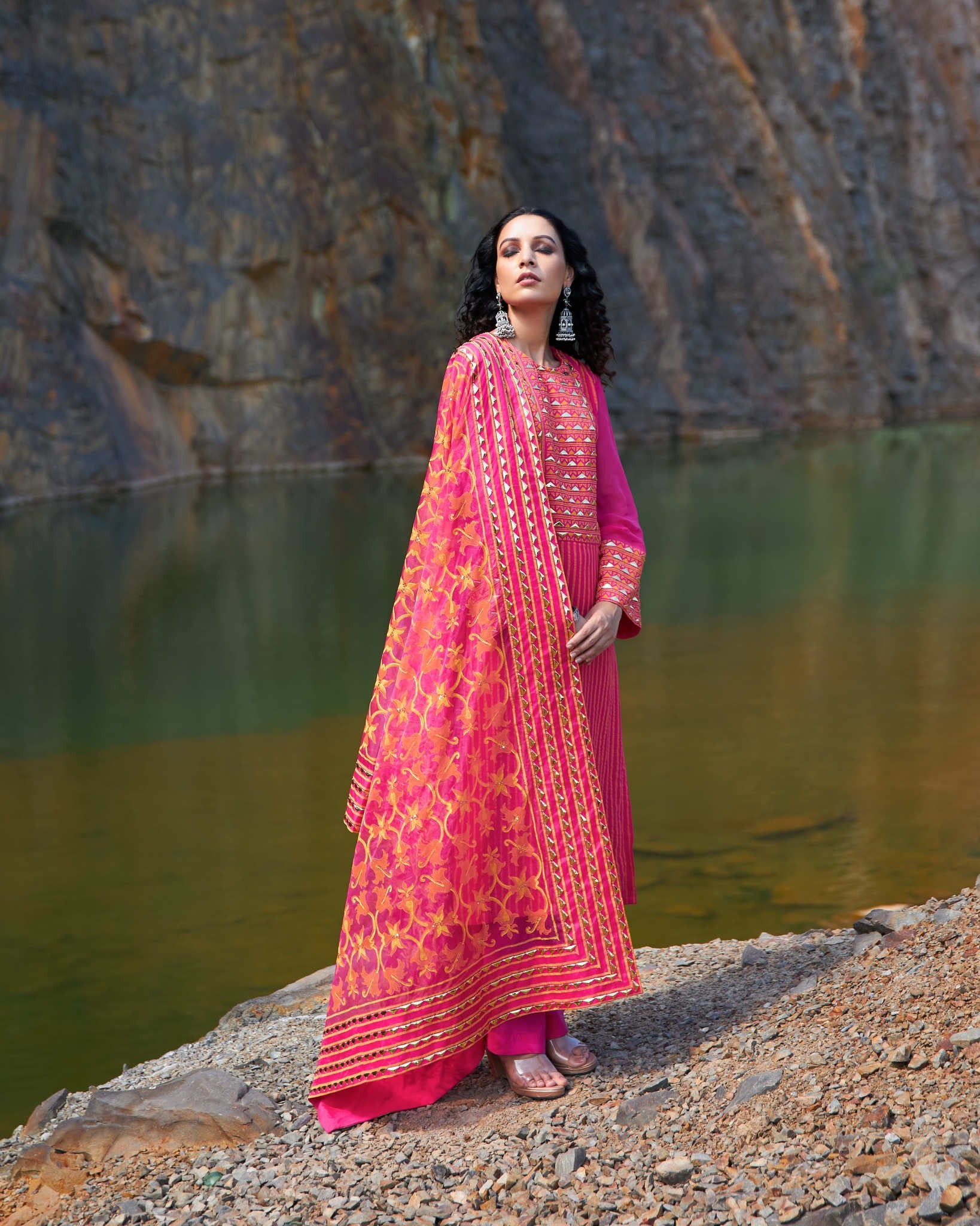 HOT PINK STRIPE KURTA SET