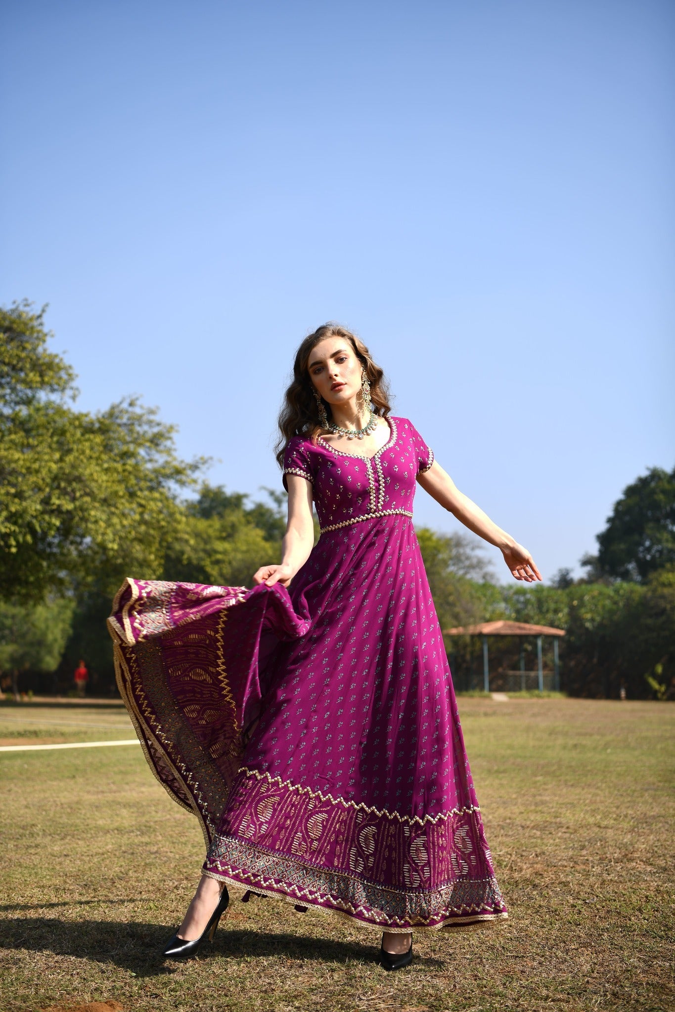 Ikat anarkali aubergine