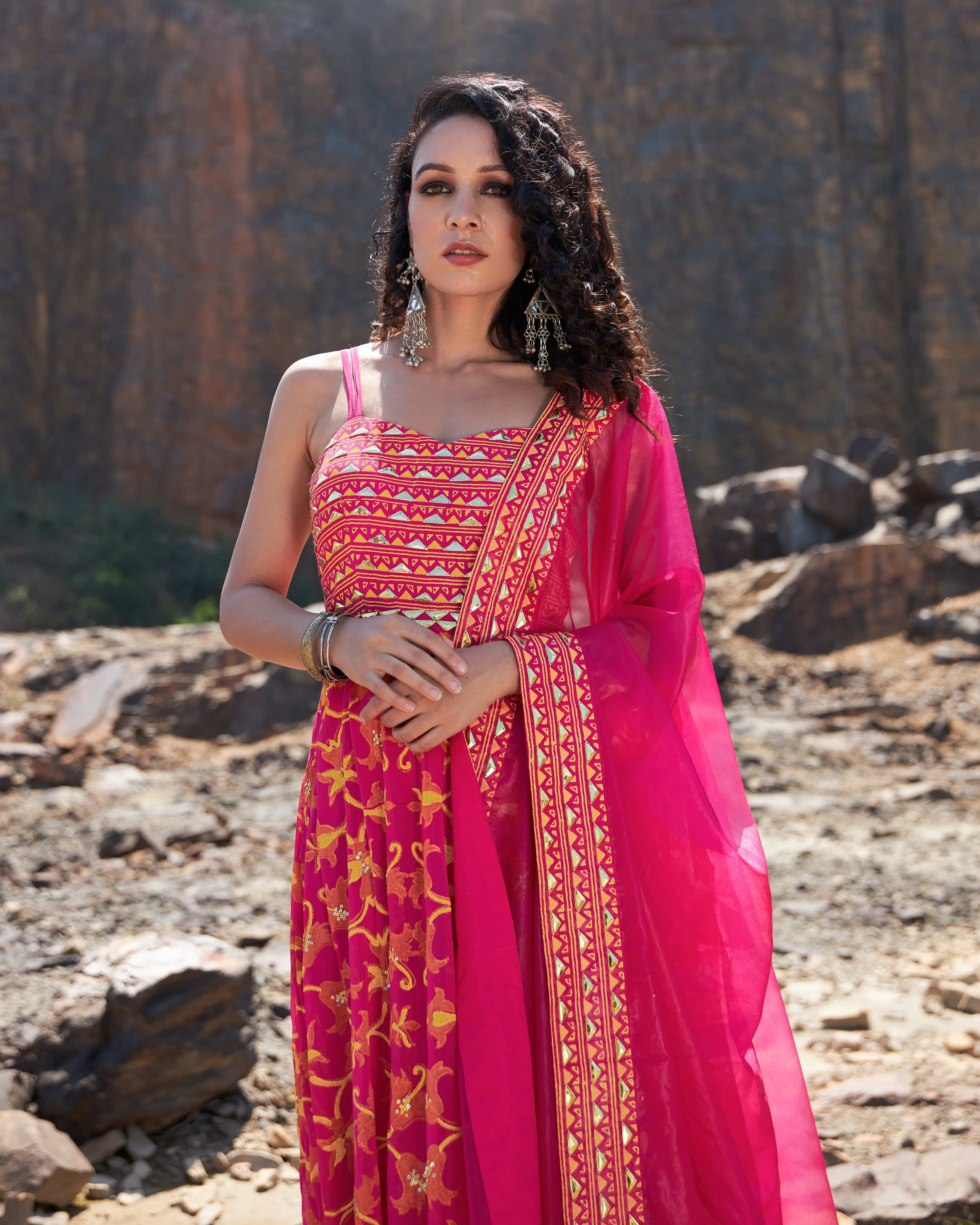 HOT PINK JAAL ANARKALI