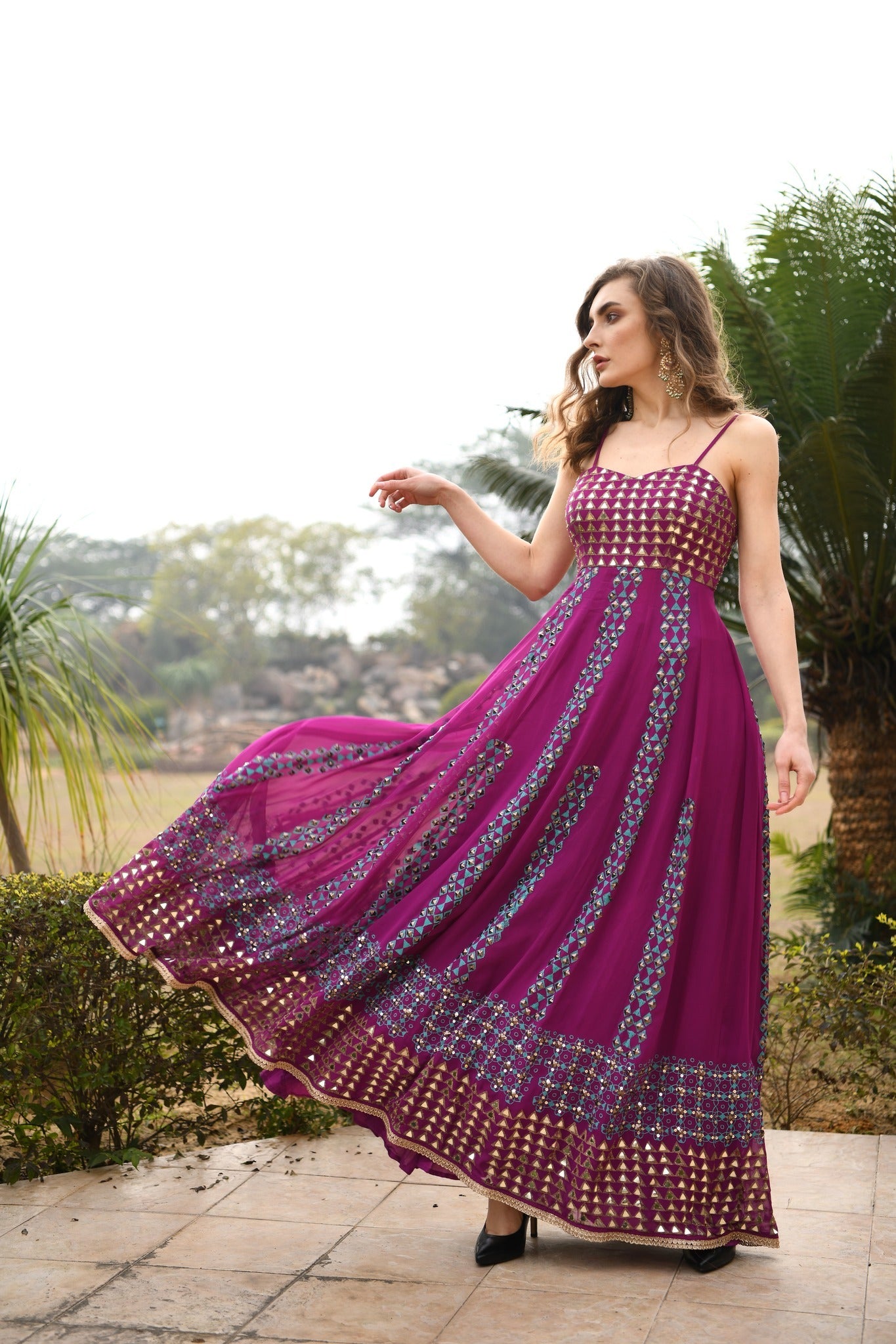 Triangle tessellation anarkali aubergine