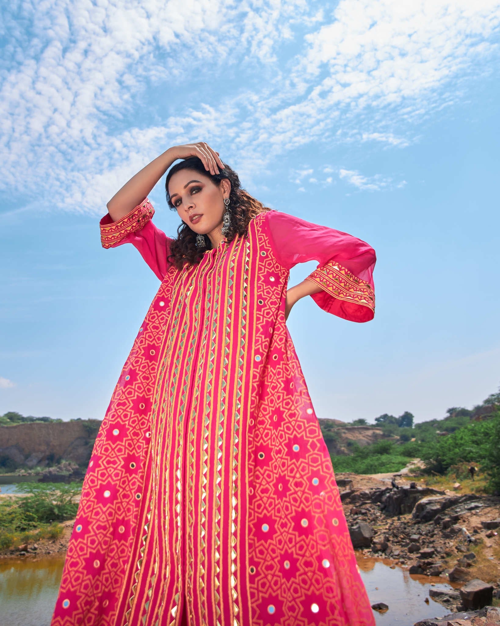 HOT PINK A-LINE KURTA SET