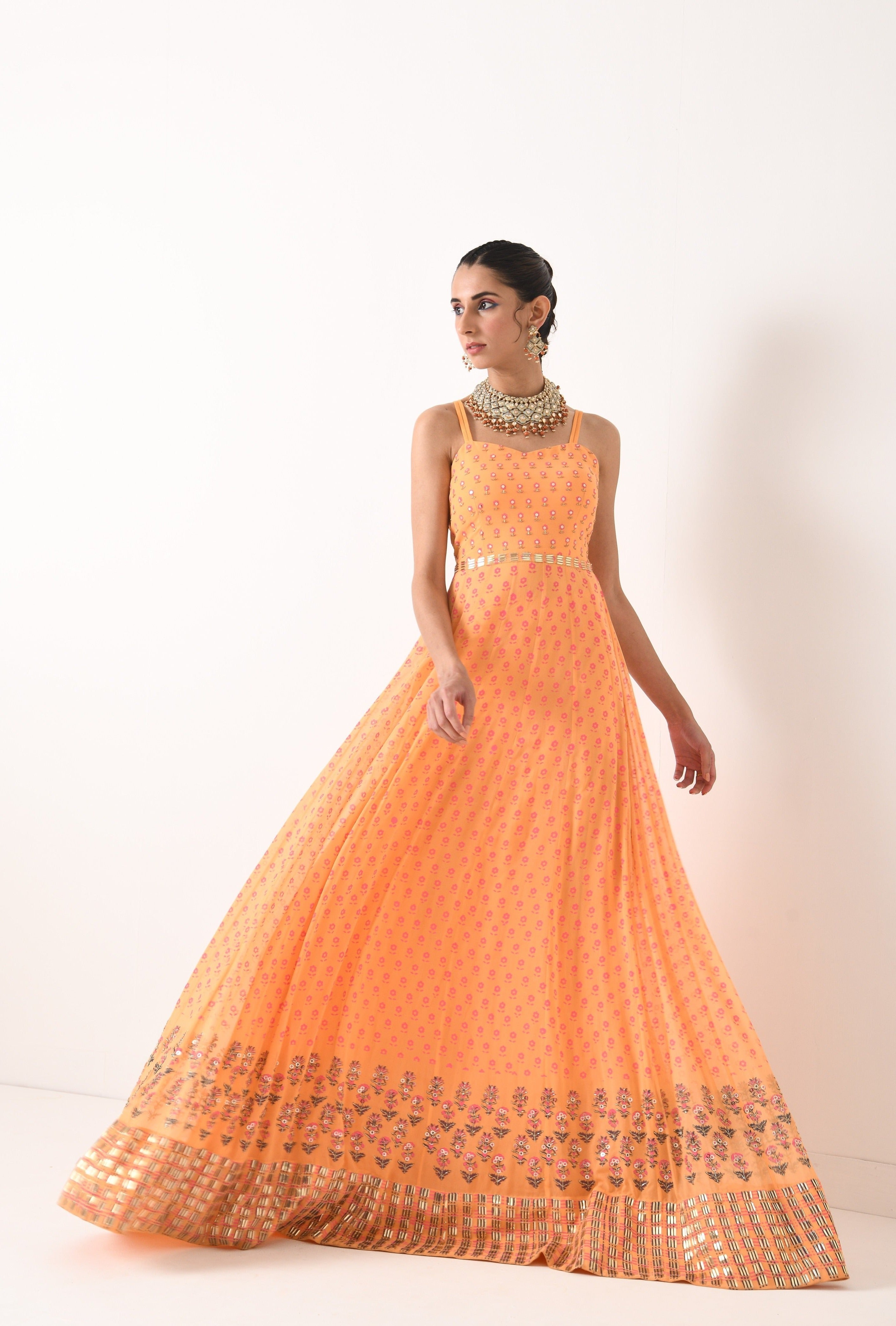 SORBET ORANGE SMALL BOOTI 2 BORDER STRAP ANARKALI