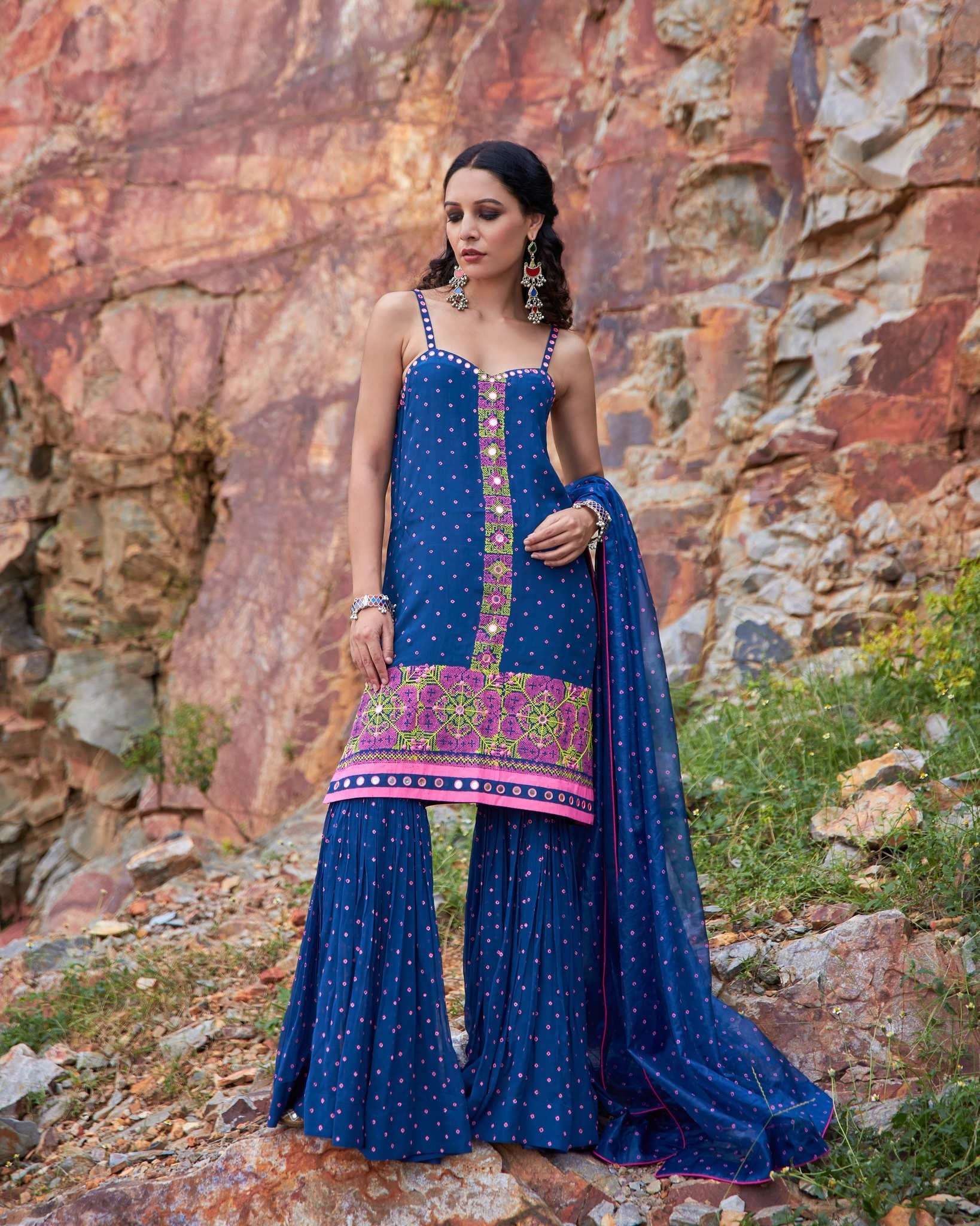 KUTCH BLUE BANDHEJ SHARARA SET