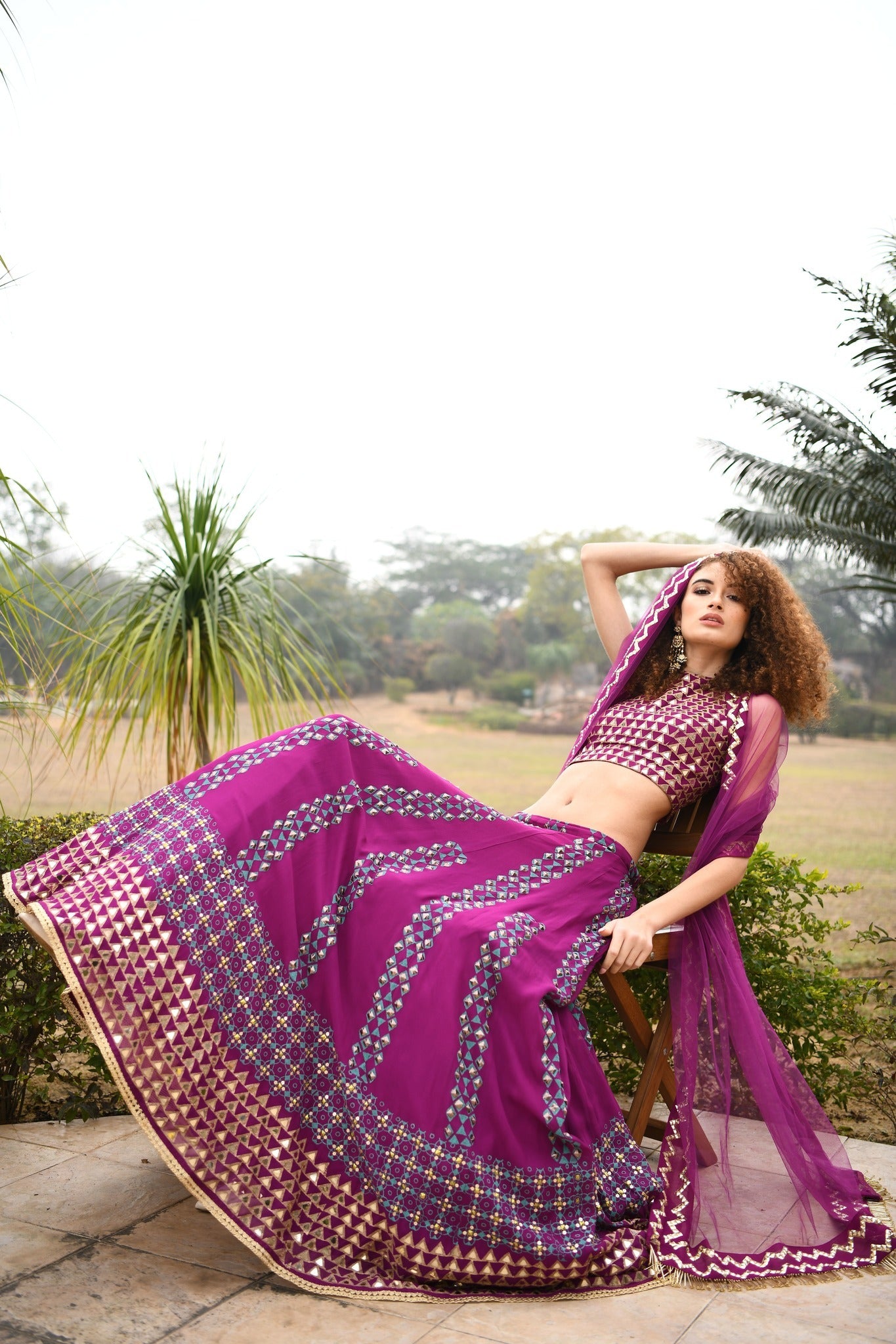 AUBERGINE TRIANGLE TESSELLATION LEHNGA