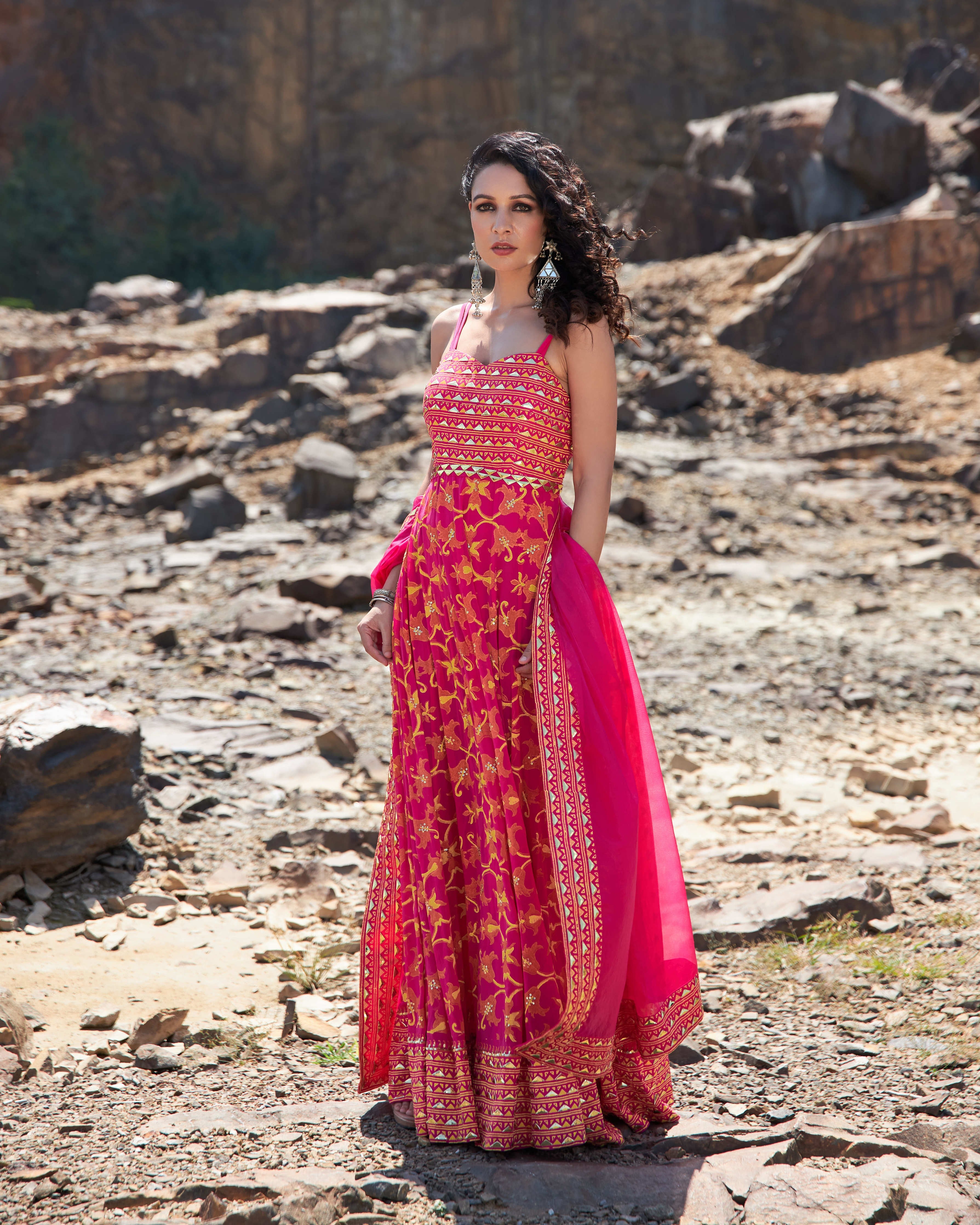 HOT PINK JAAL ANARKALI