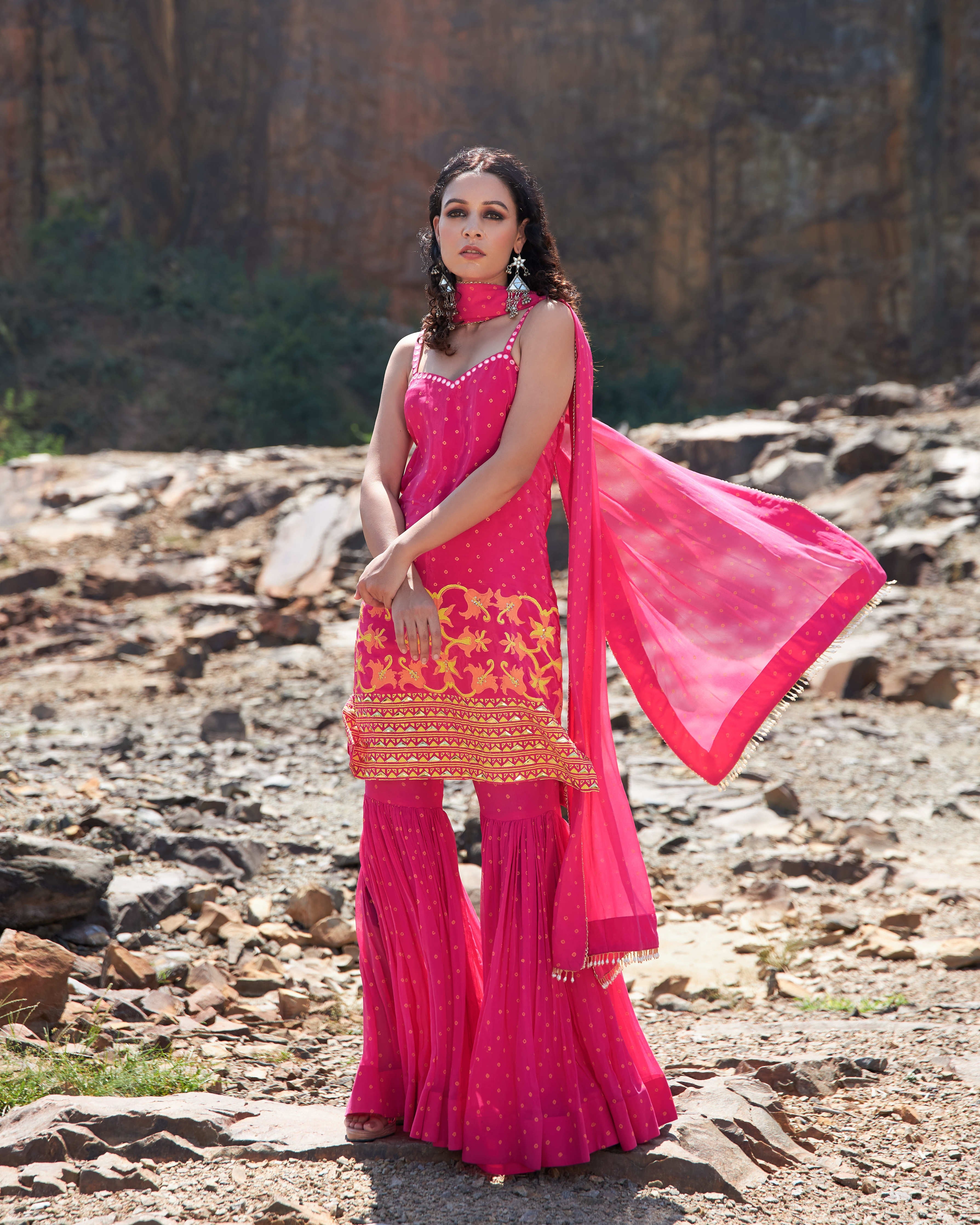 HOT PINK BANDHEJ SHARARA SET