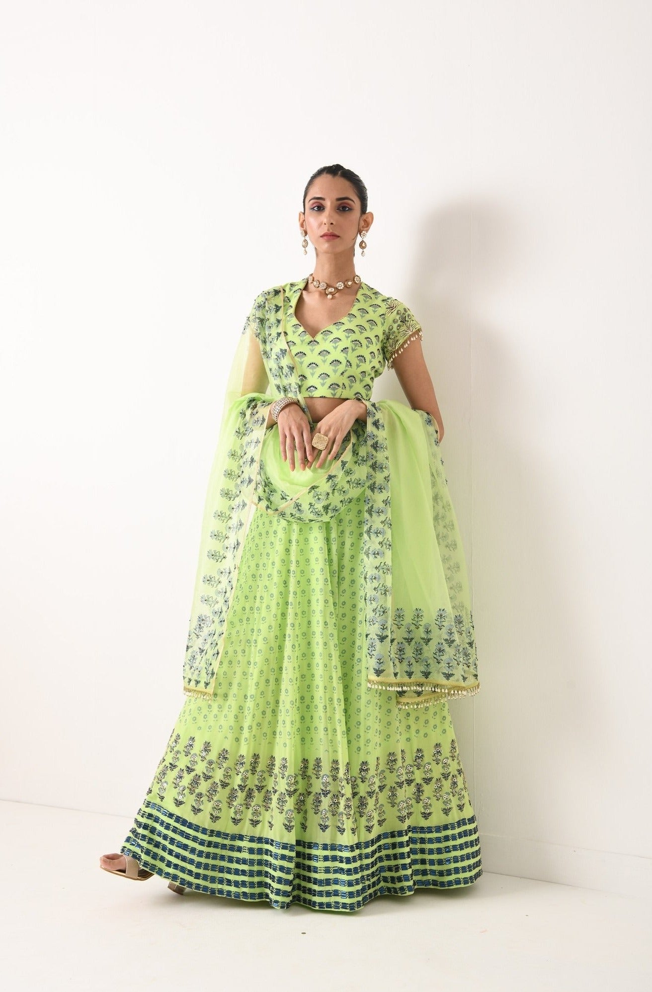 MINT GREEN LINEAR MOTIF LEHNGA SET