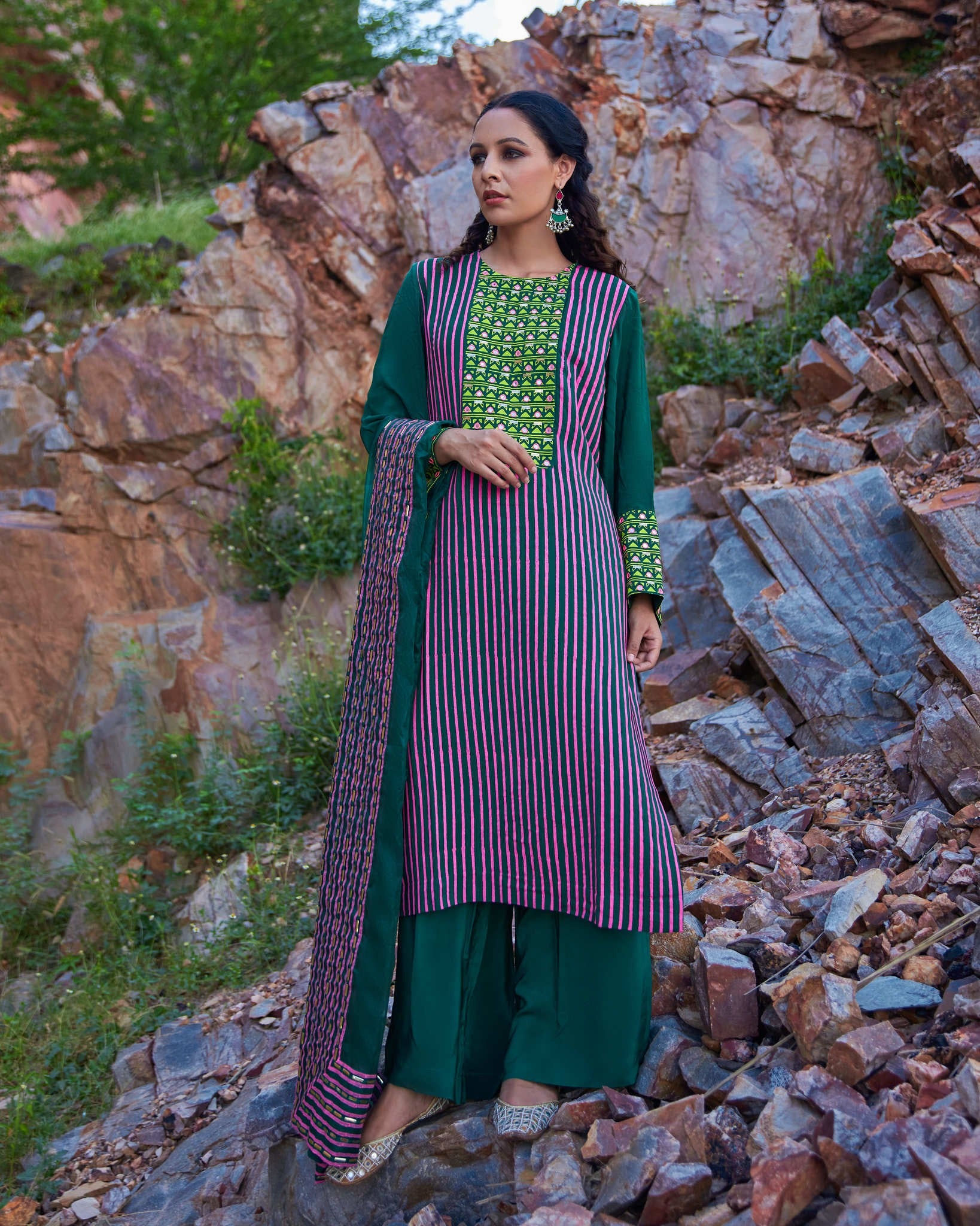 EMERALD STRIPE KURTA SET