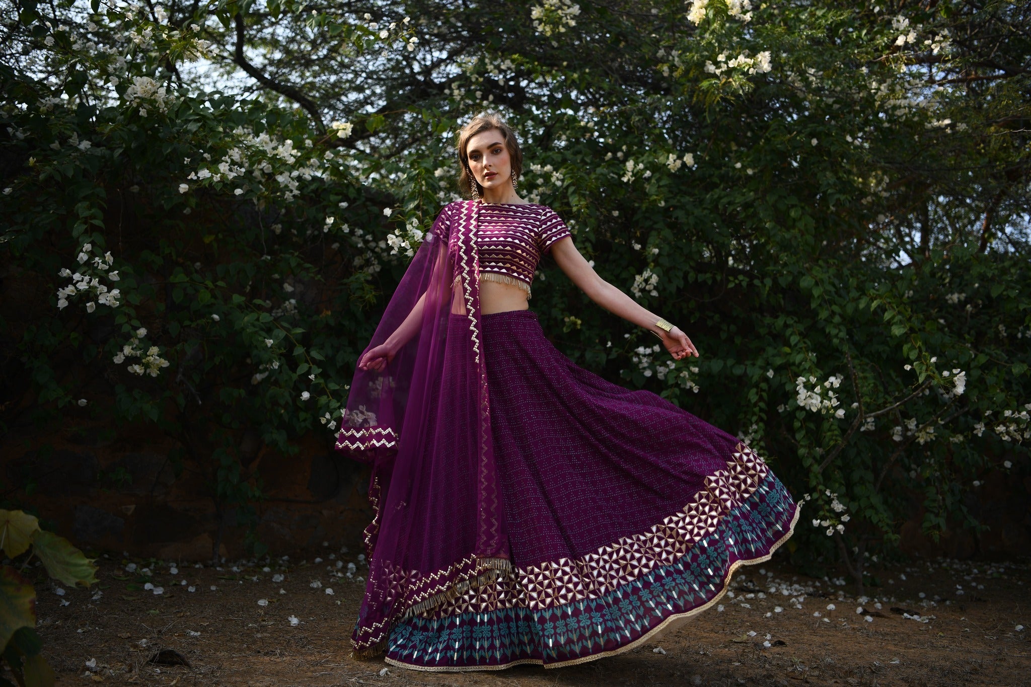 Geometric flower lehenga