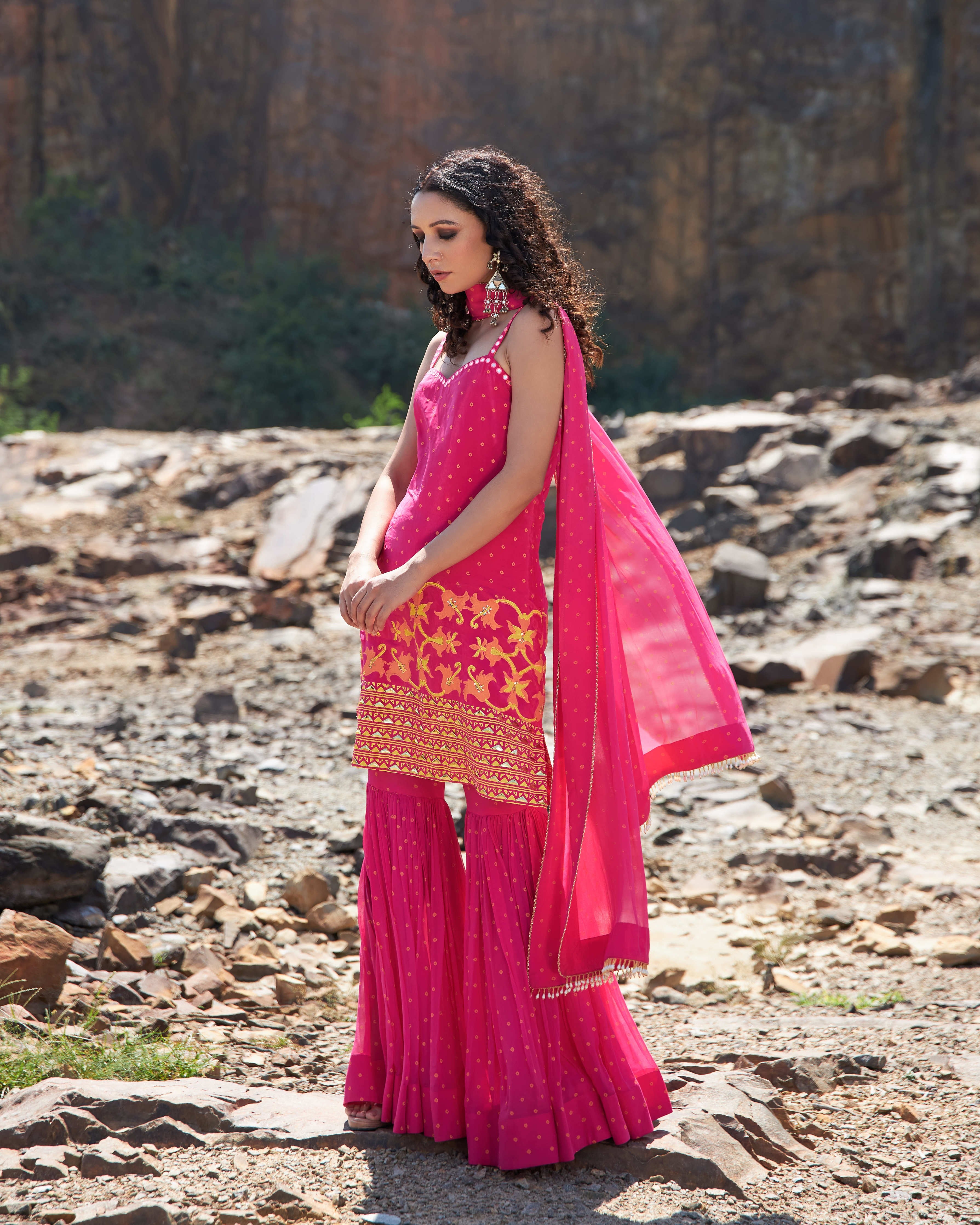 HOT PINK BANDHEJ SHARARA SET