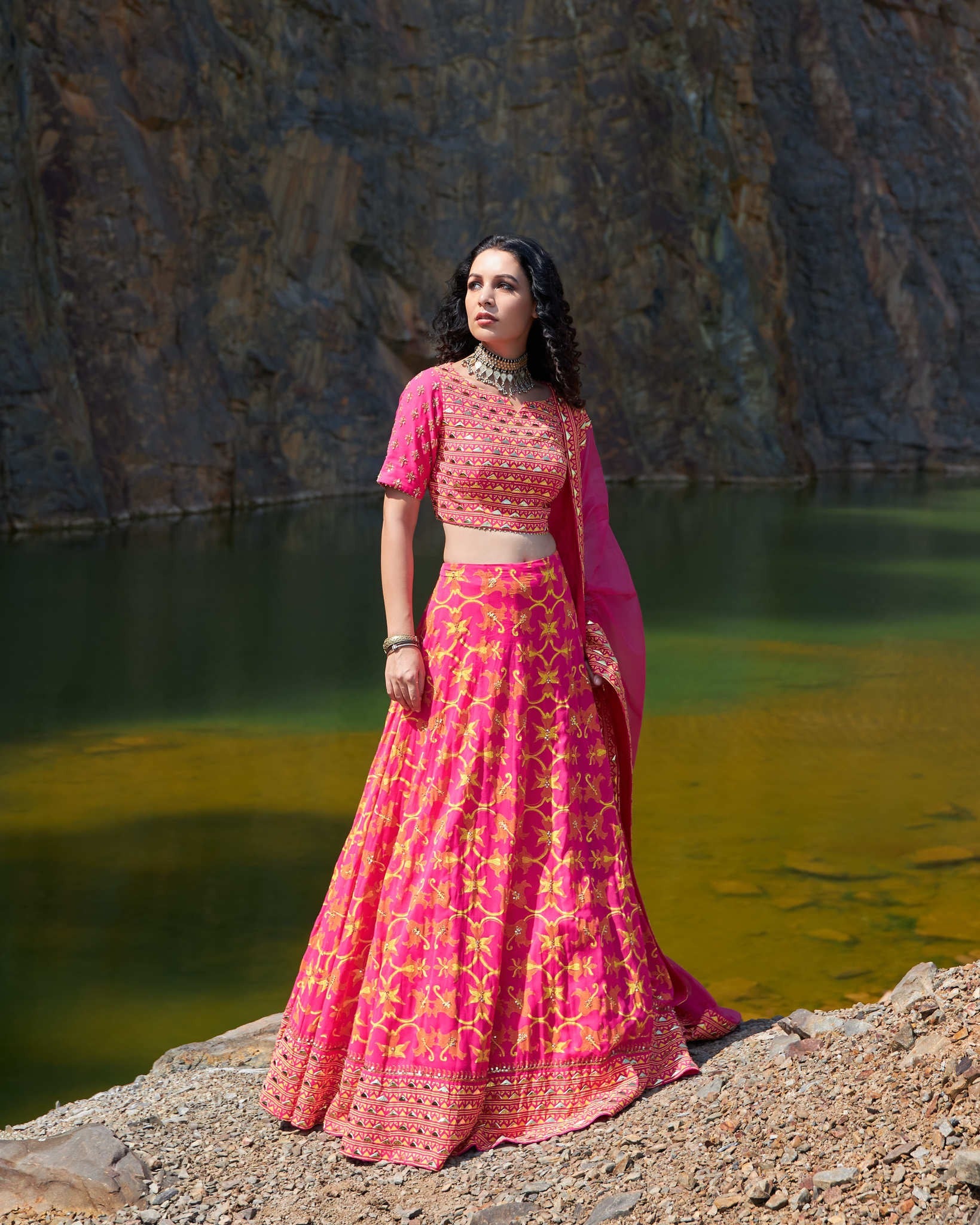 HOT PINK JAAL LEHNGA