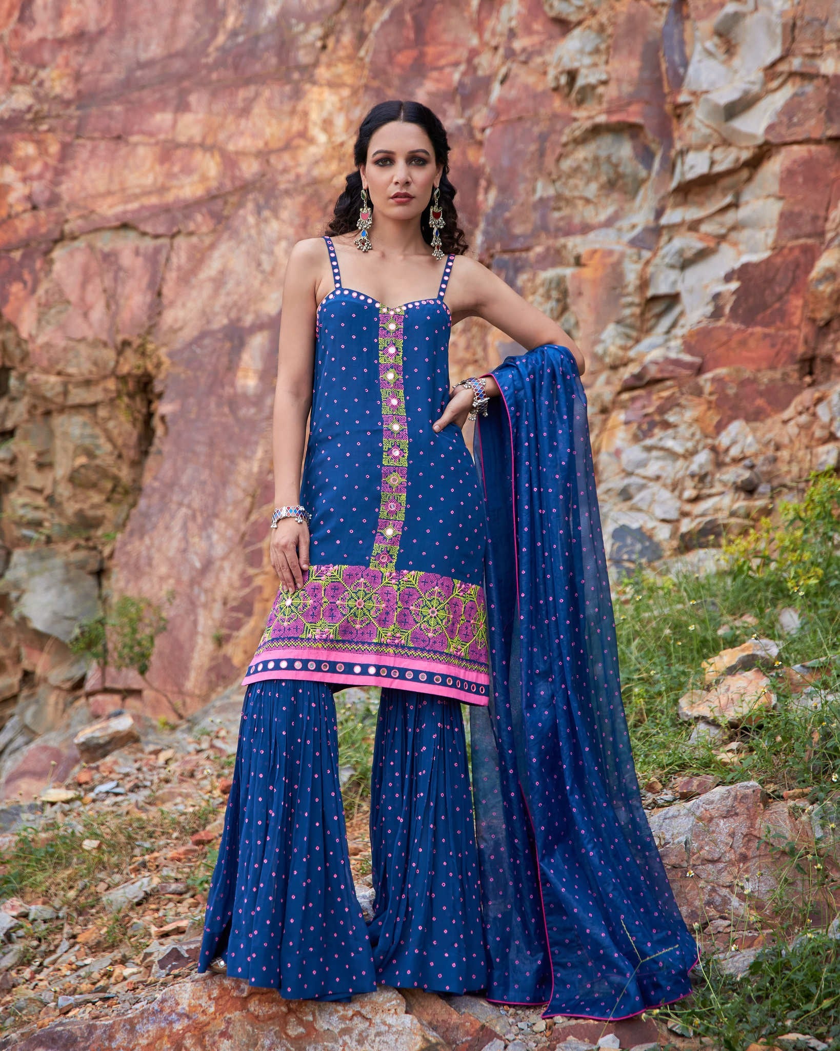 KUTCH BLUE BANDHEJ SHARARA SET