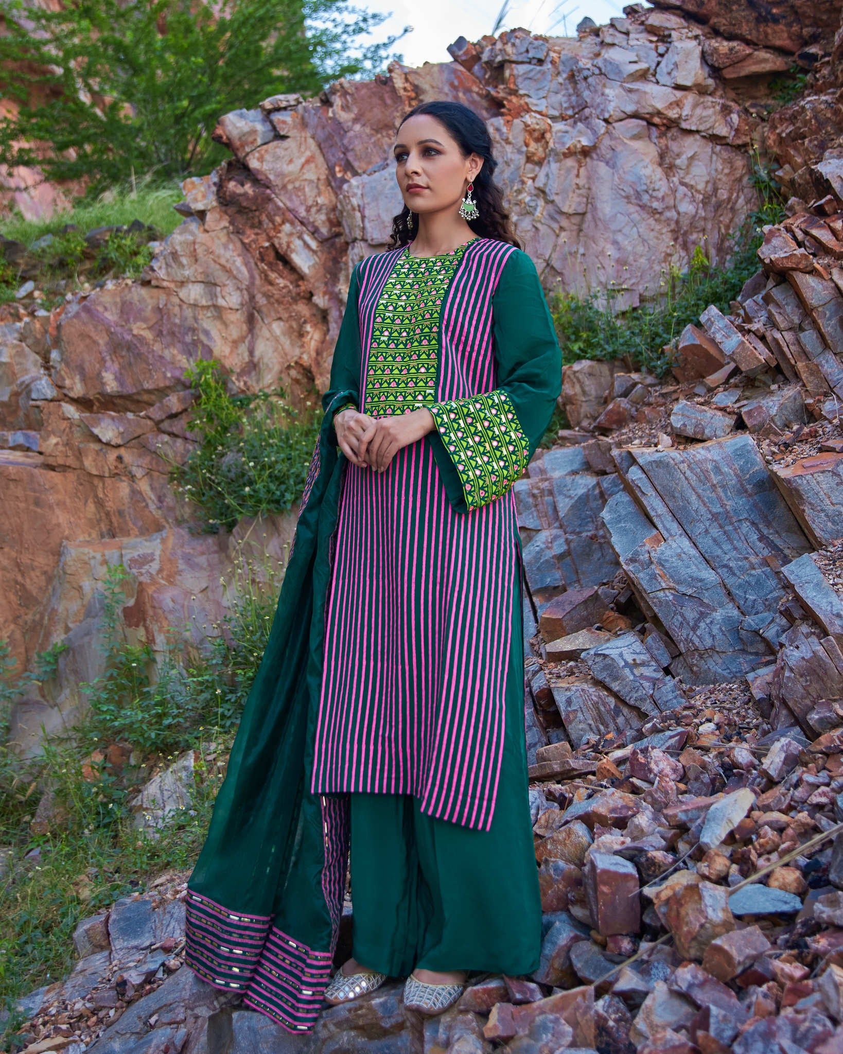 EMERALD STRIPE KURTA SET