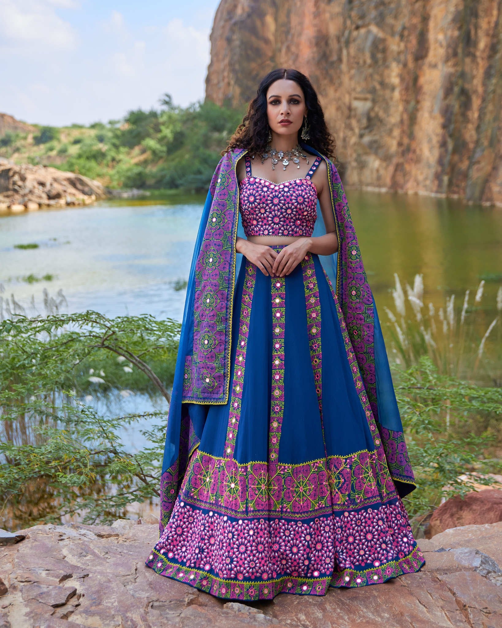 KUTCH BLUE LINEAR LEHNGA SET