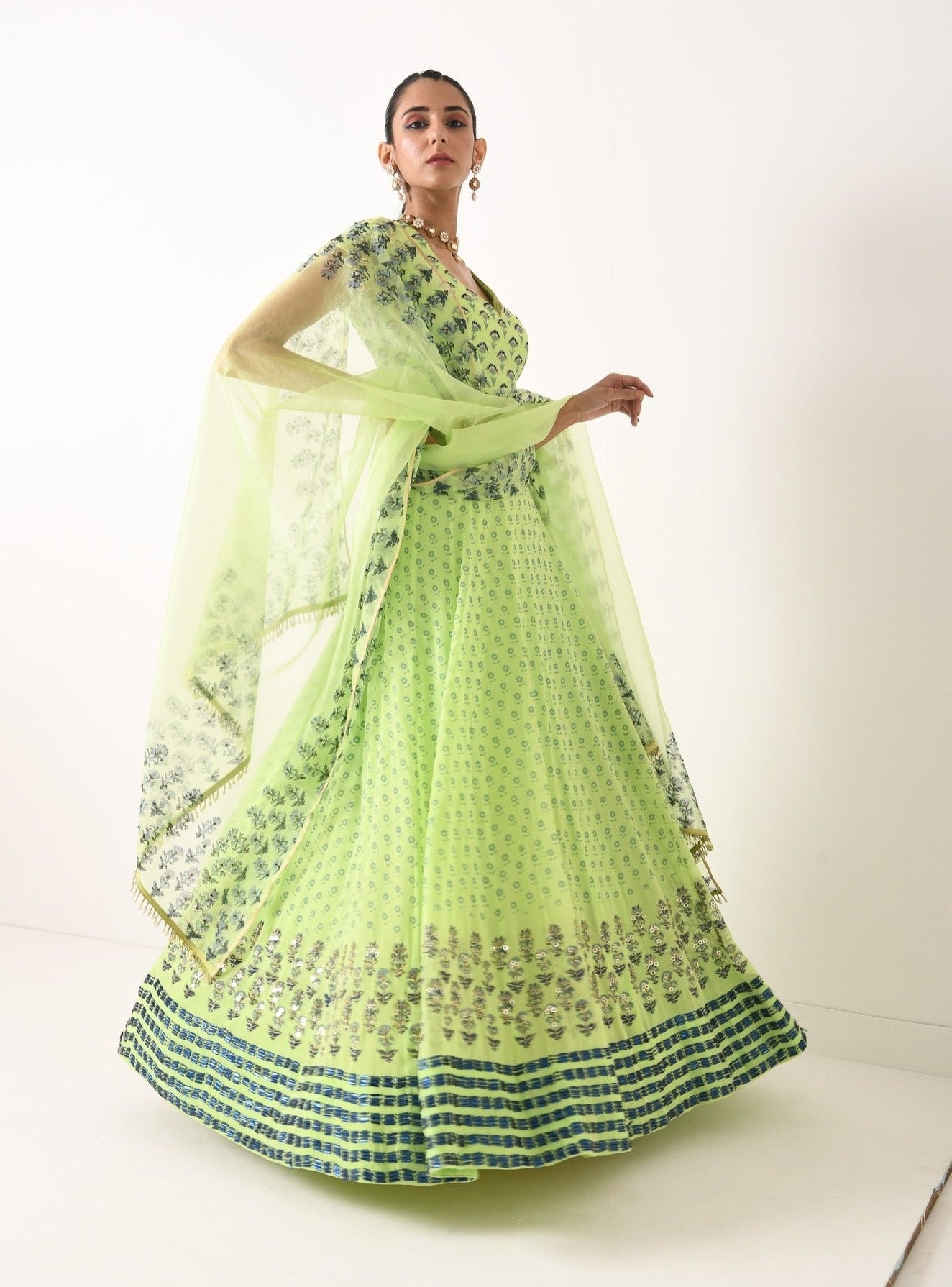 MINT GREEN LINEAR MOTIF LEHNGA SET