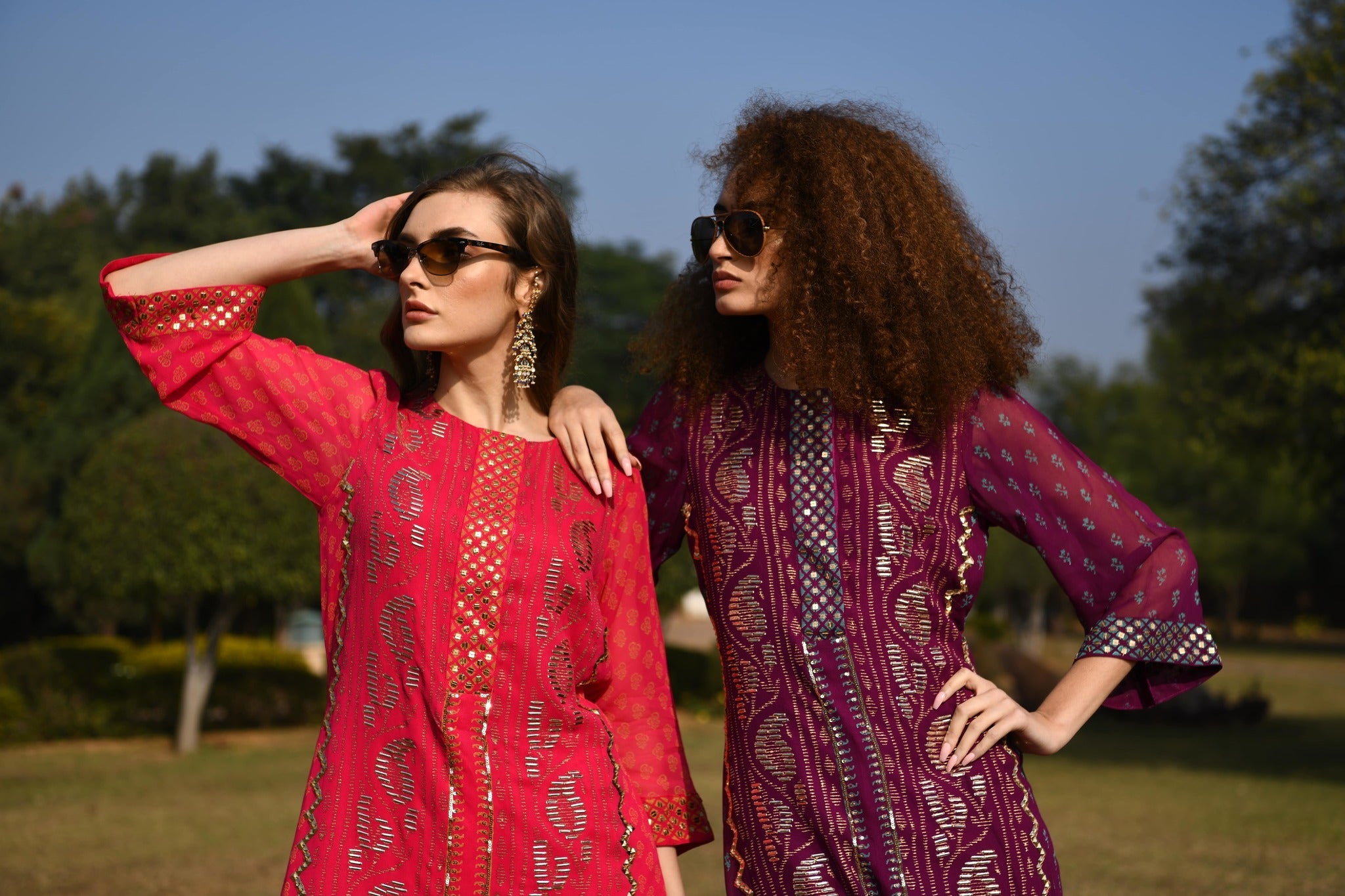 Ikat straight kurta fuchia