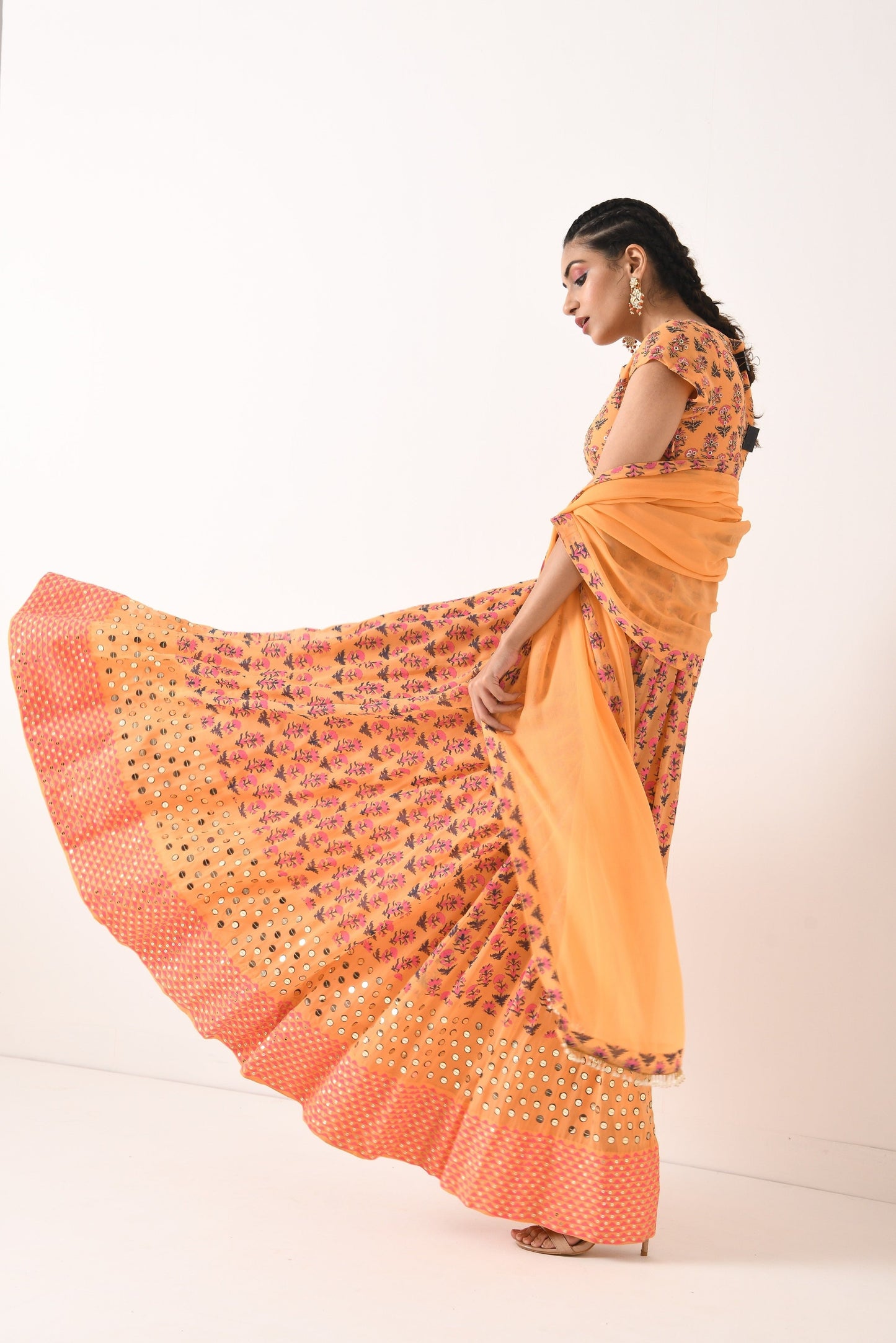 SORBET ORANGE ALL OVER PRINT 2 BORDER ANARKALI