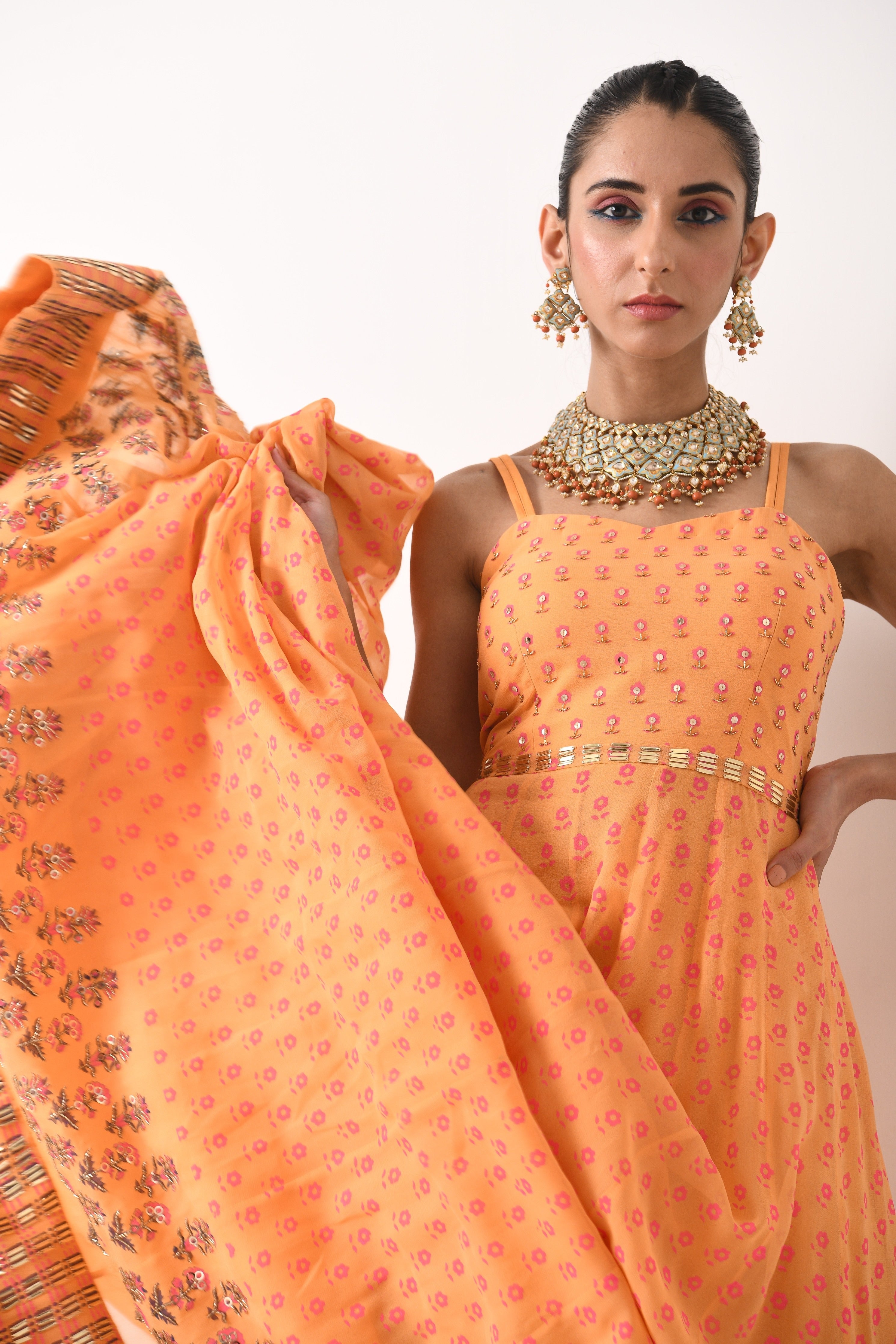 SORBET ORANGE SMALL BOOTI 2 BORDER STRAP ANARKALI