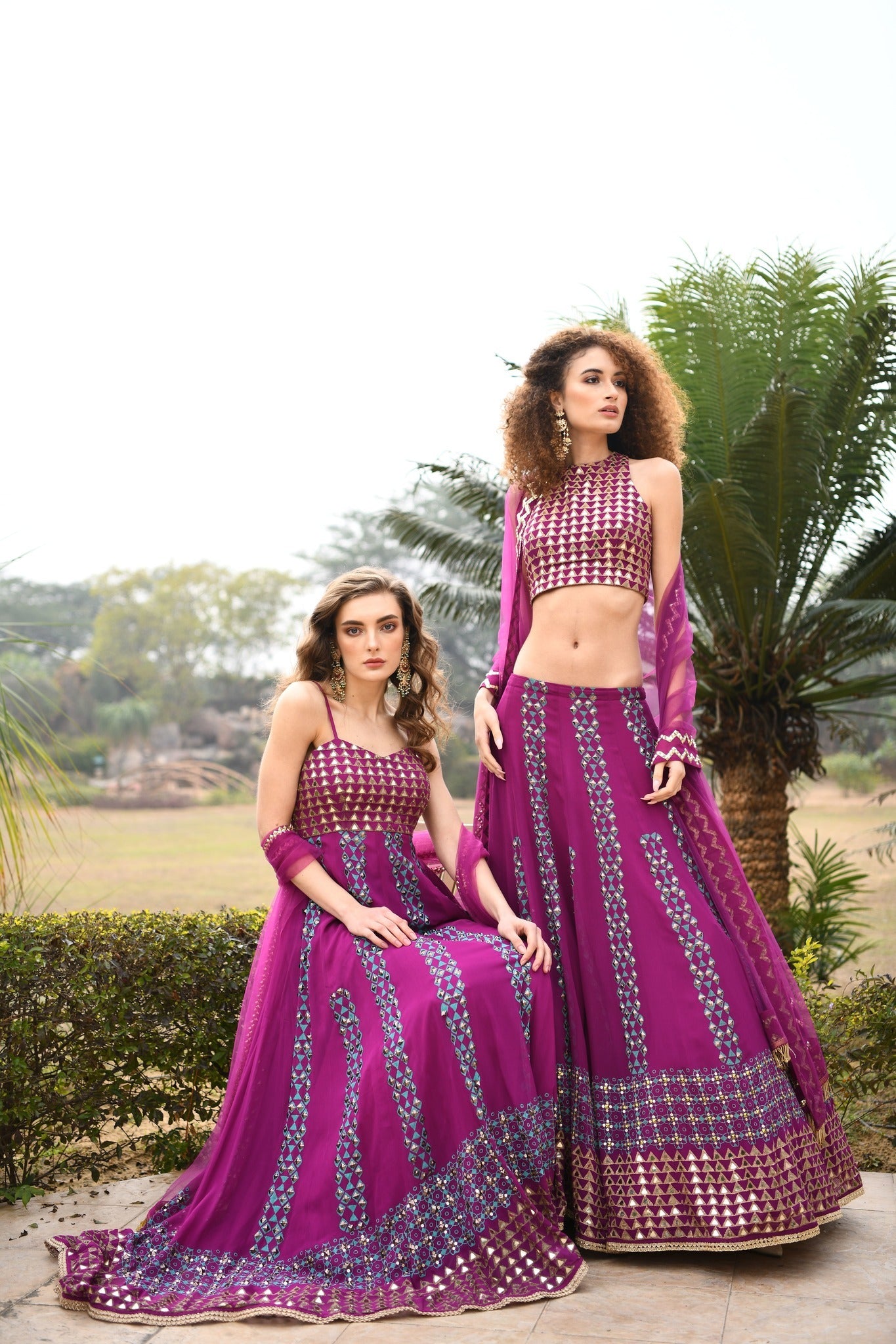 AUBERGINE TRIANGLE TESSELLATION LEHNGA