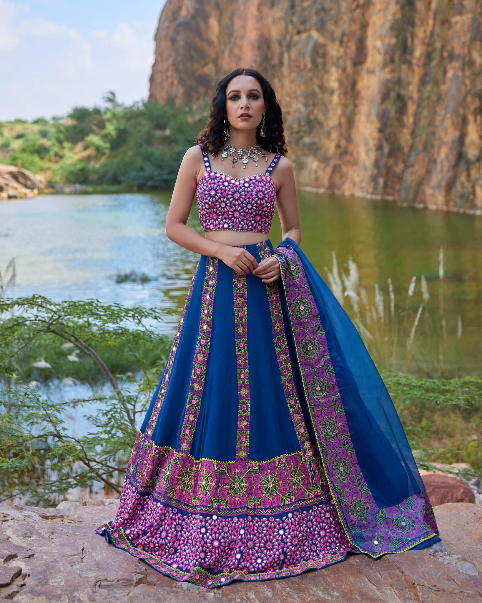 KUTCH BLUE LINEAR LEHNGA SET