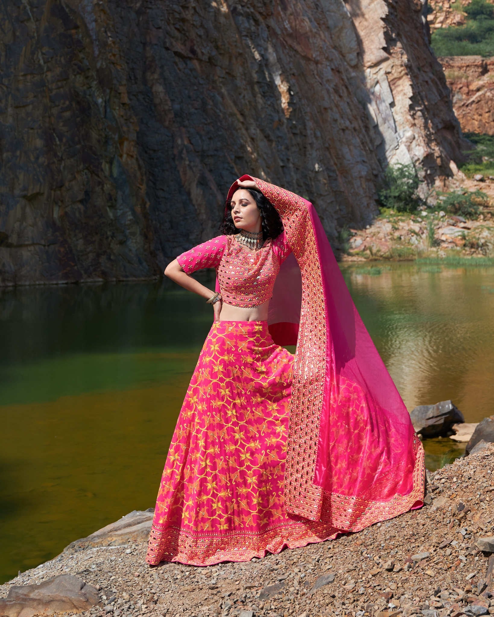 HOT PINK JAAL LEHNGA