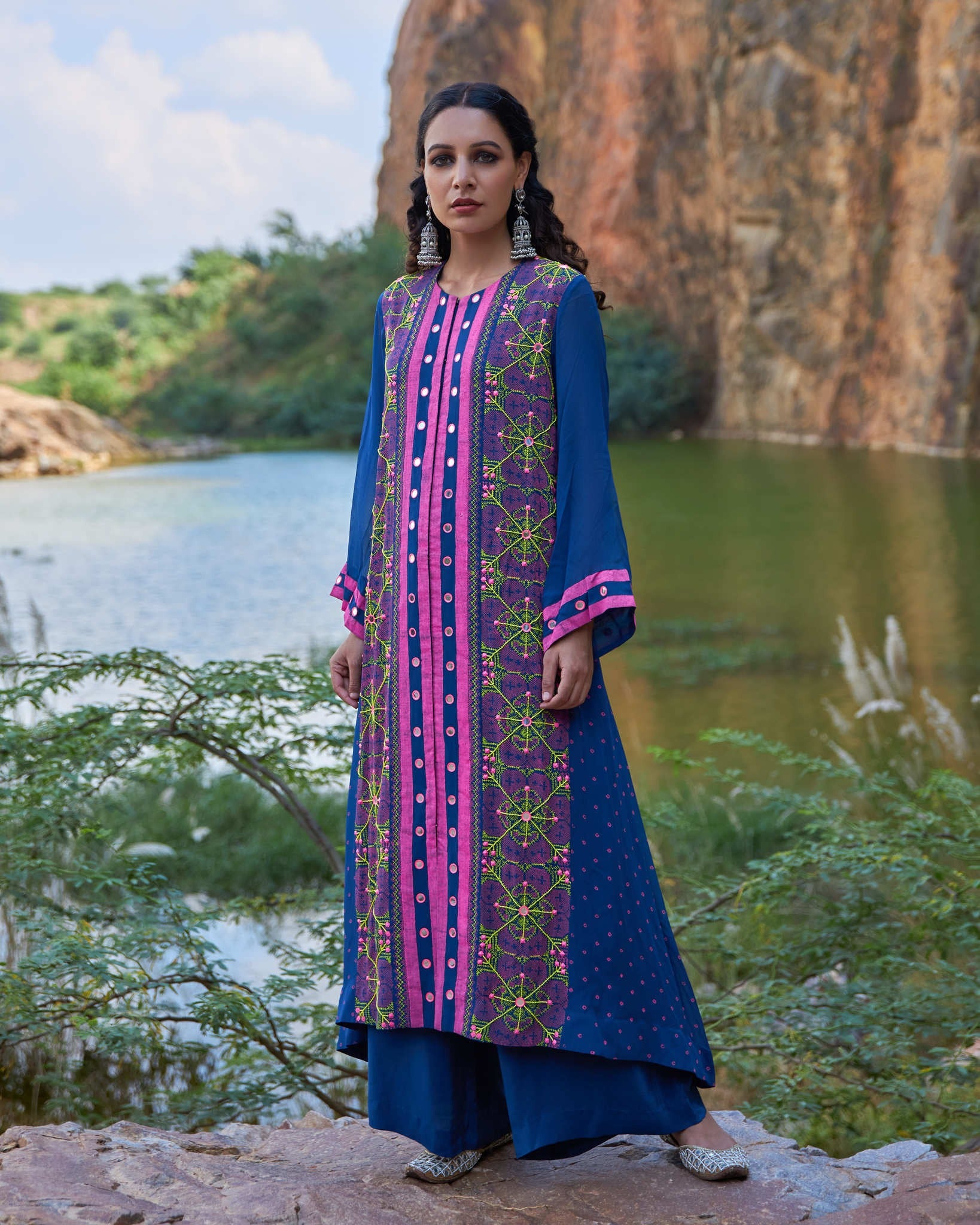 KUTCH BLUE A-Line KURTA SET